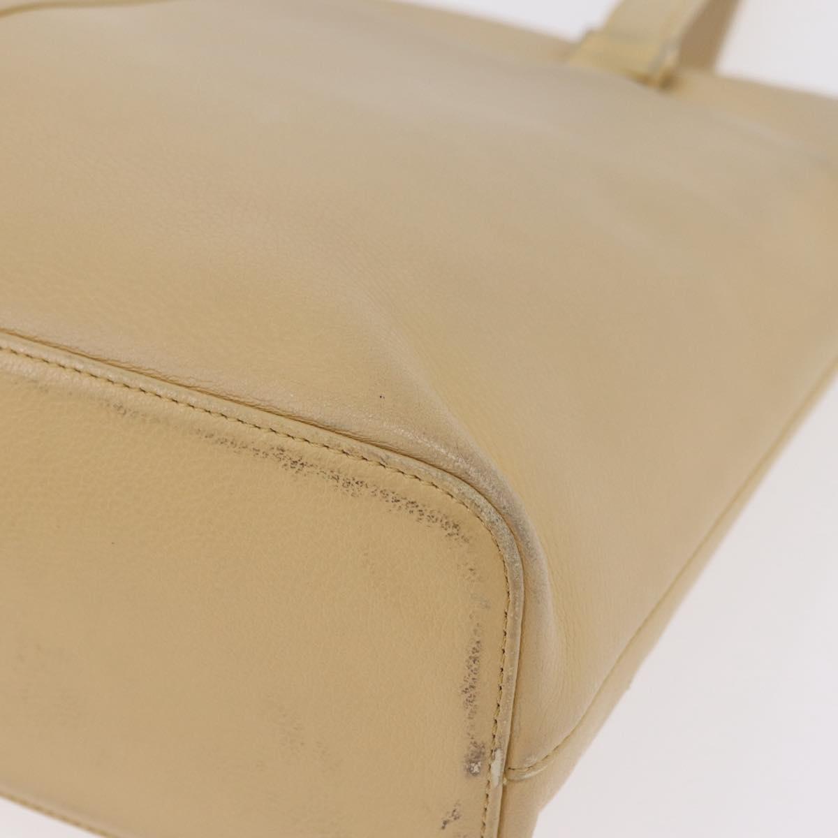 BURBERRY Tote Bag Leather Beige Gold Auth ka6651