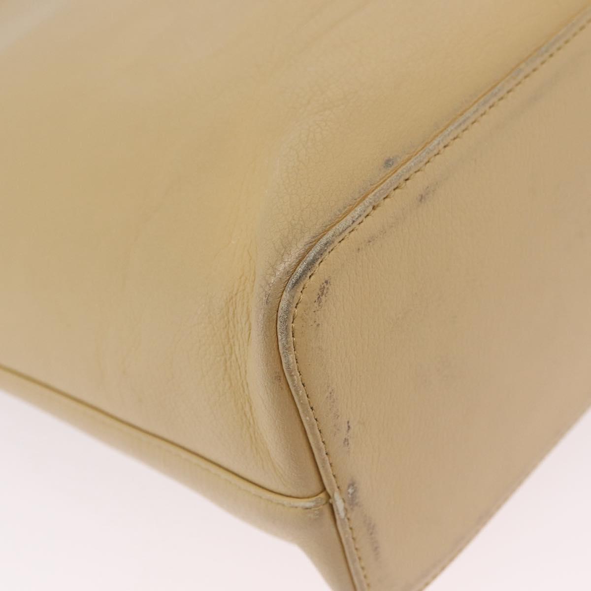 BURBERRY Tote Bag Leather Beige Gold Auth ka6651