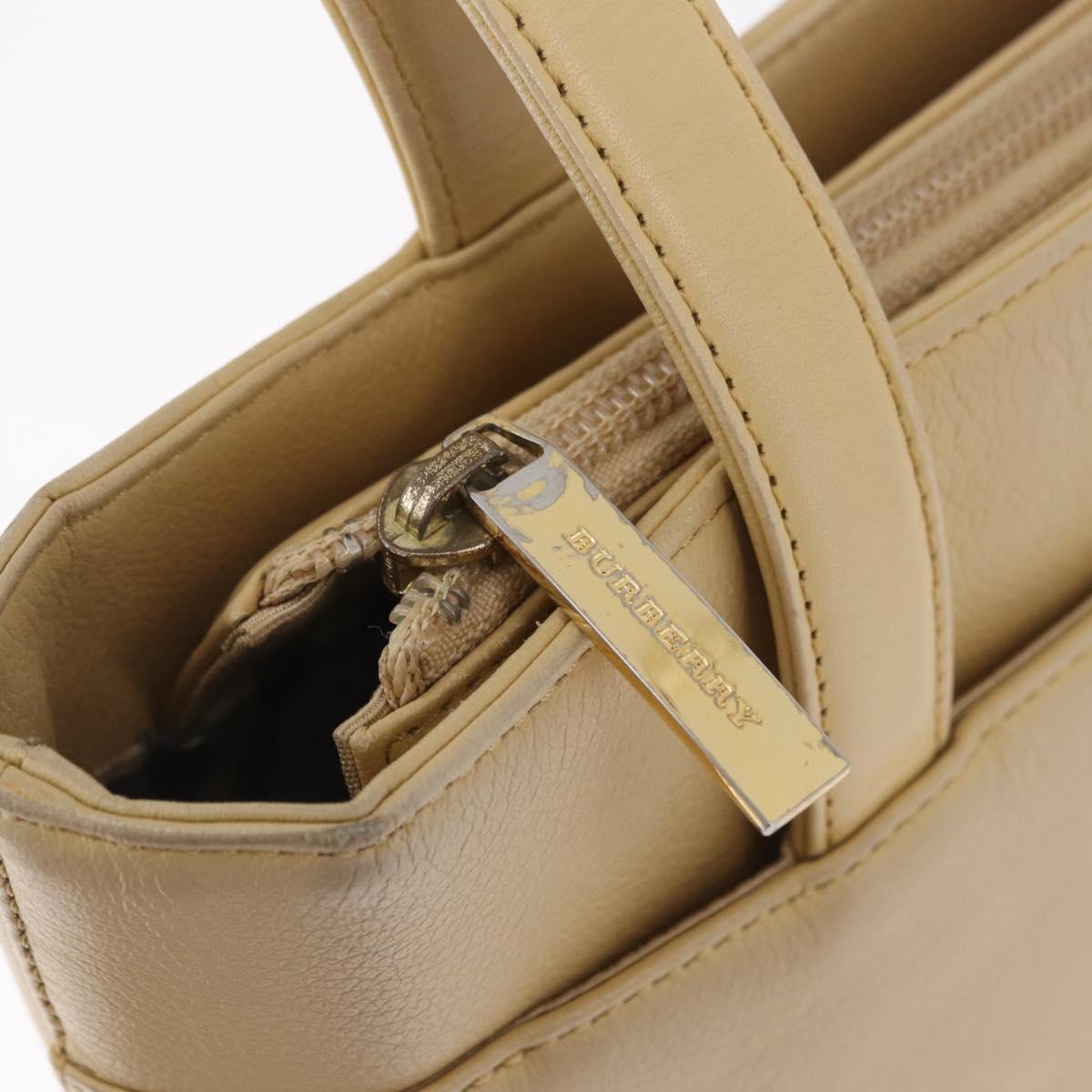 BURBERRY Tote Bag Leather Beige Gold Auth ka6651