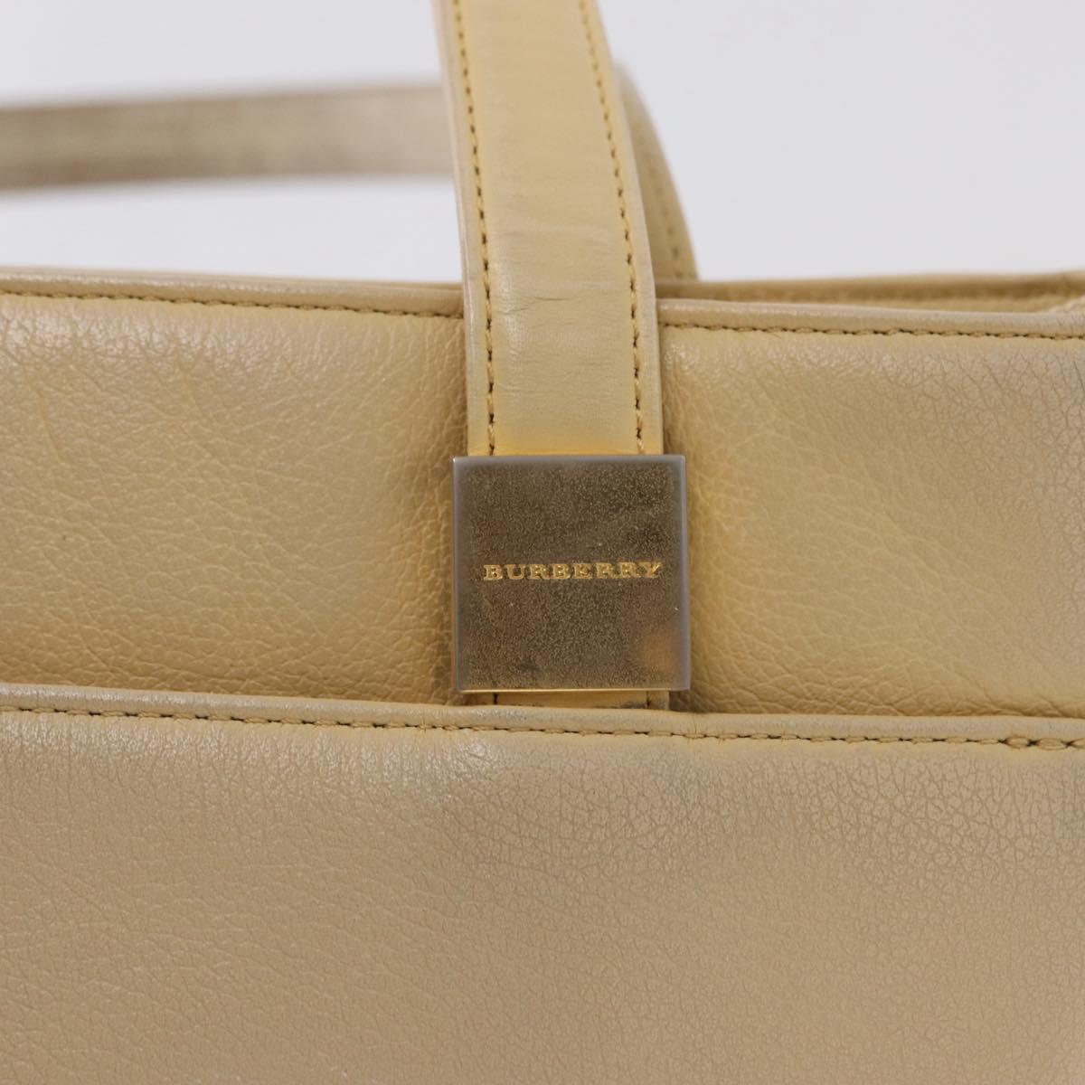 BURBERRY Tote Bag Leather Beige Gold Auth ka6651