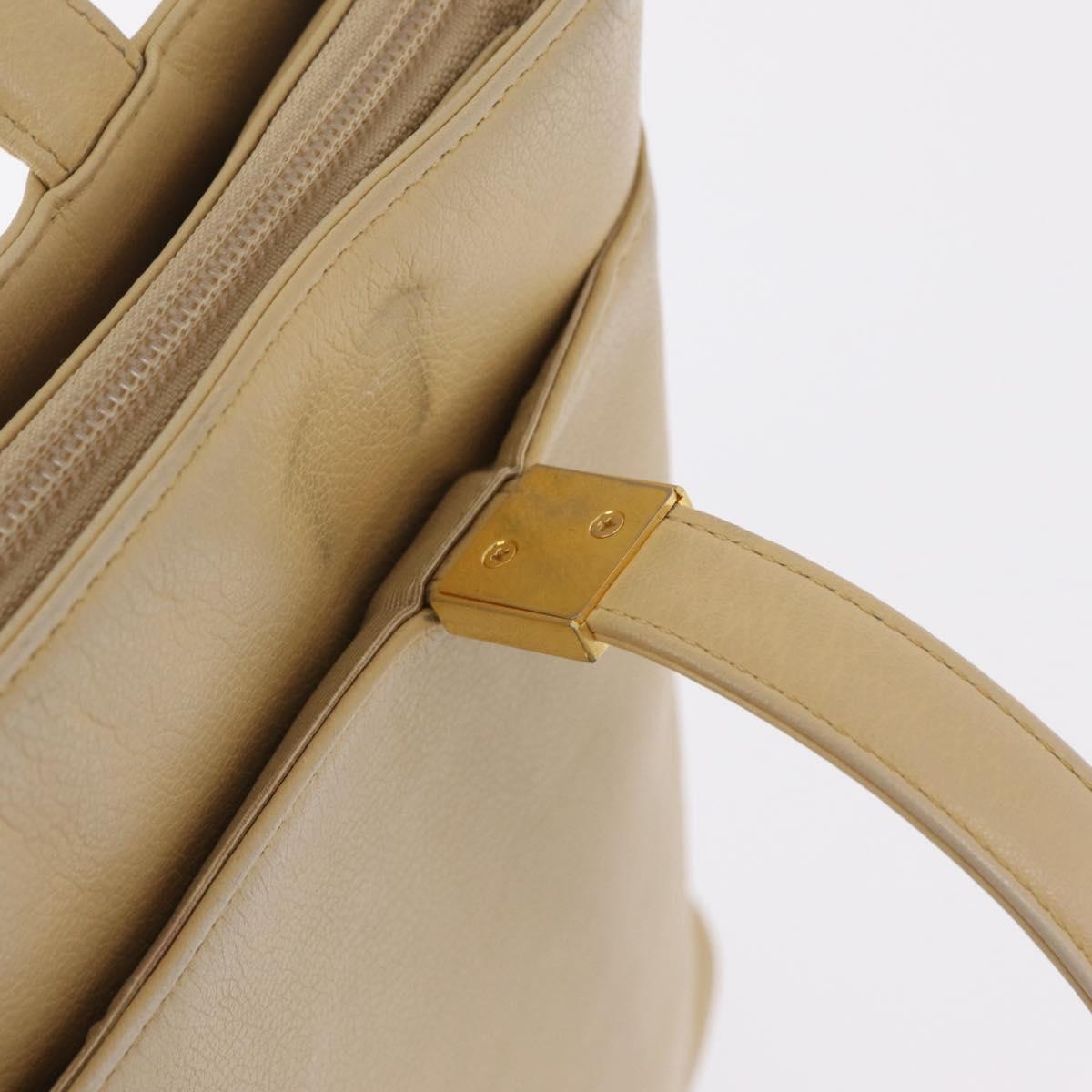 BURBERRY Tote Bag Leather Beige Gold Auth ka6651