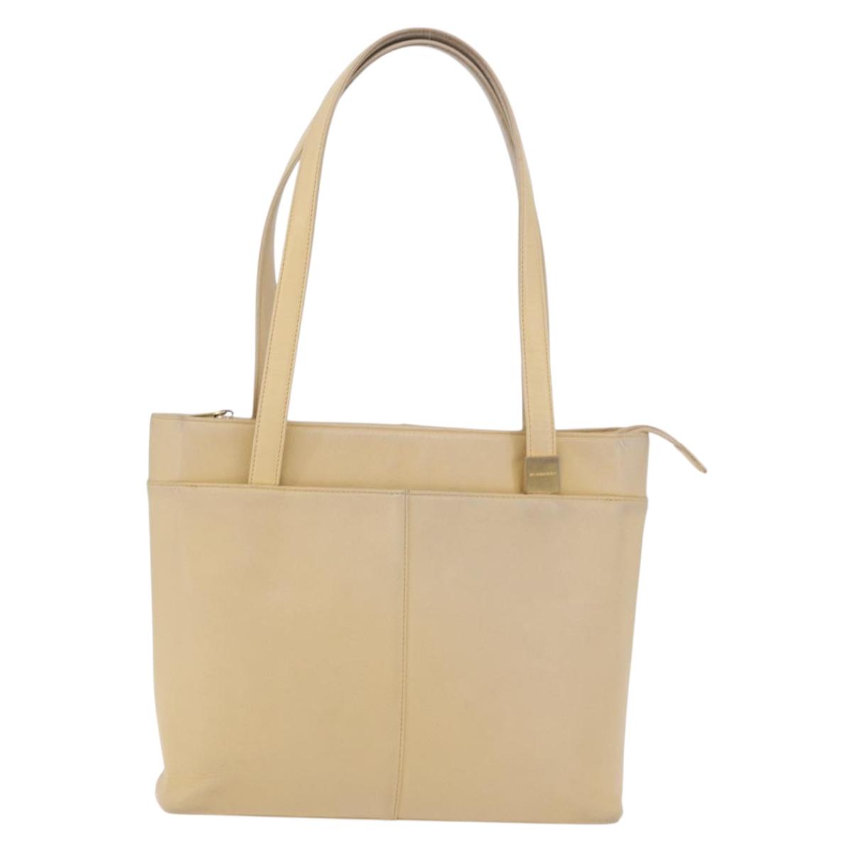 BURBERRY Tote Bag Leather Beige Gold Auth ka6651