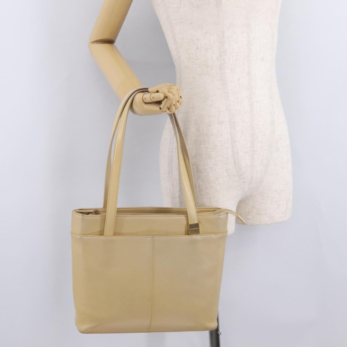 BURBERRY Tote Bag Leather Beige Gold Auth ka6651