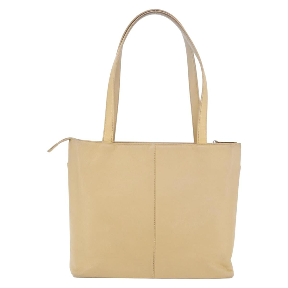 BURBERRY Tote Bag Leather Beige Gold Auth ka6651