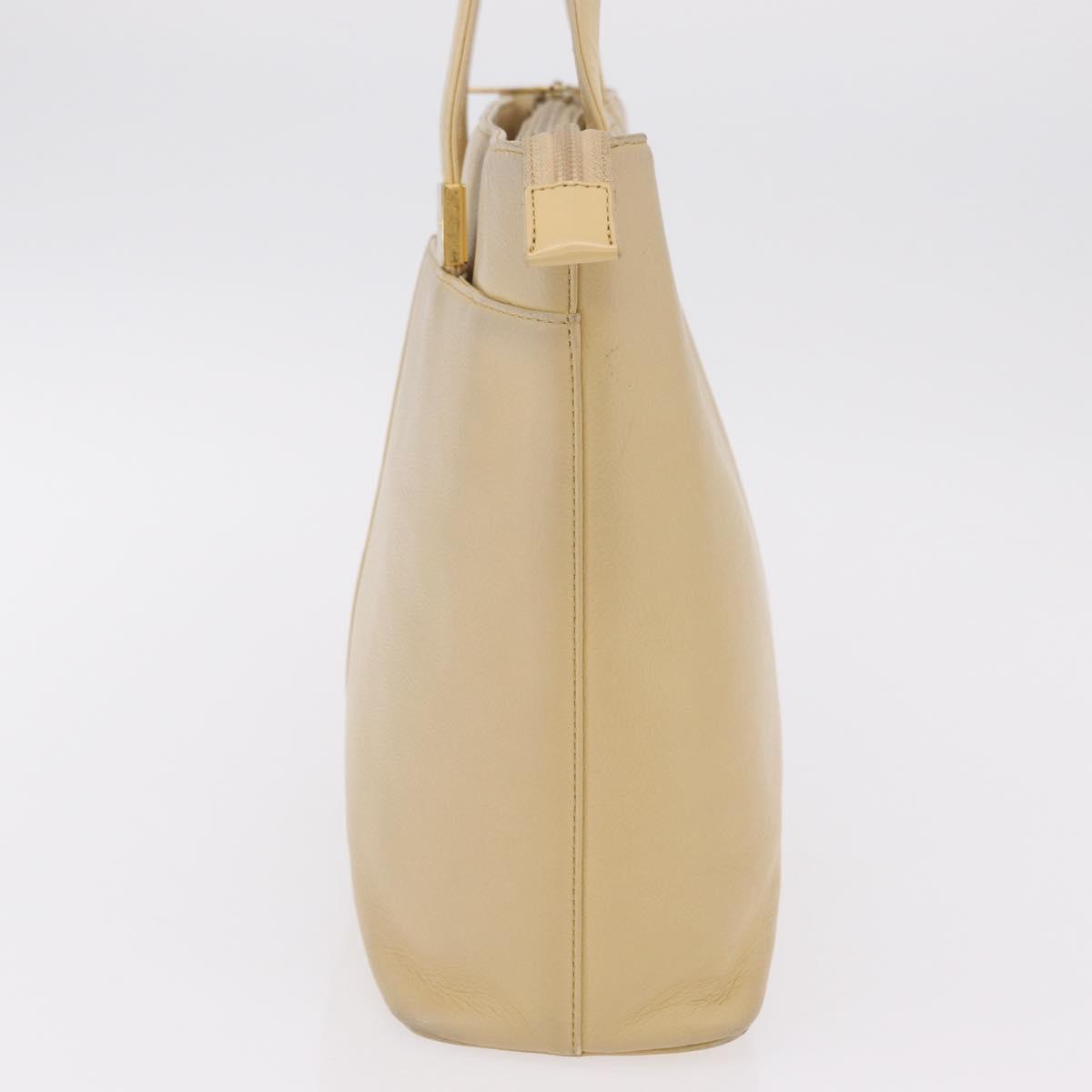 BURBERRY Tote Bag Leather Beige Gold Auth ka6651
