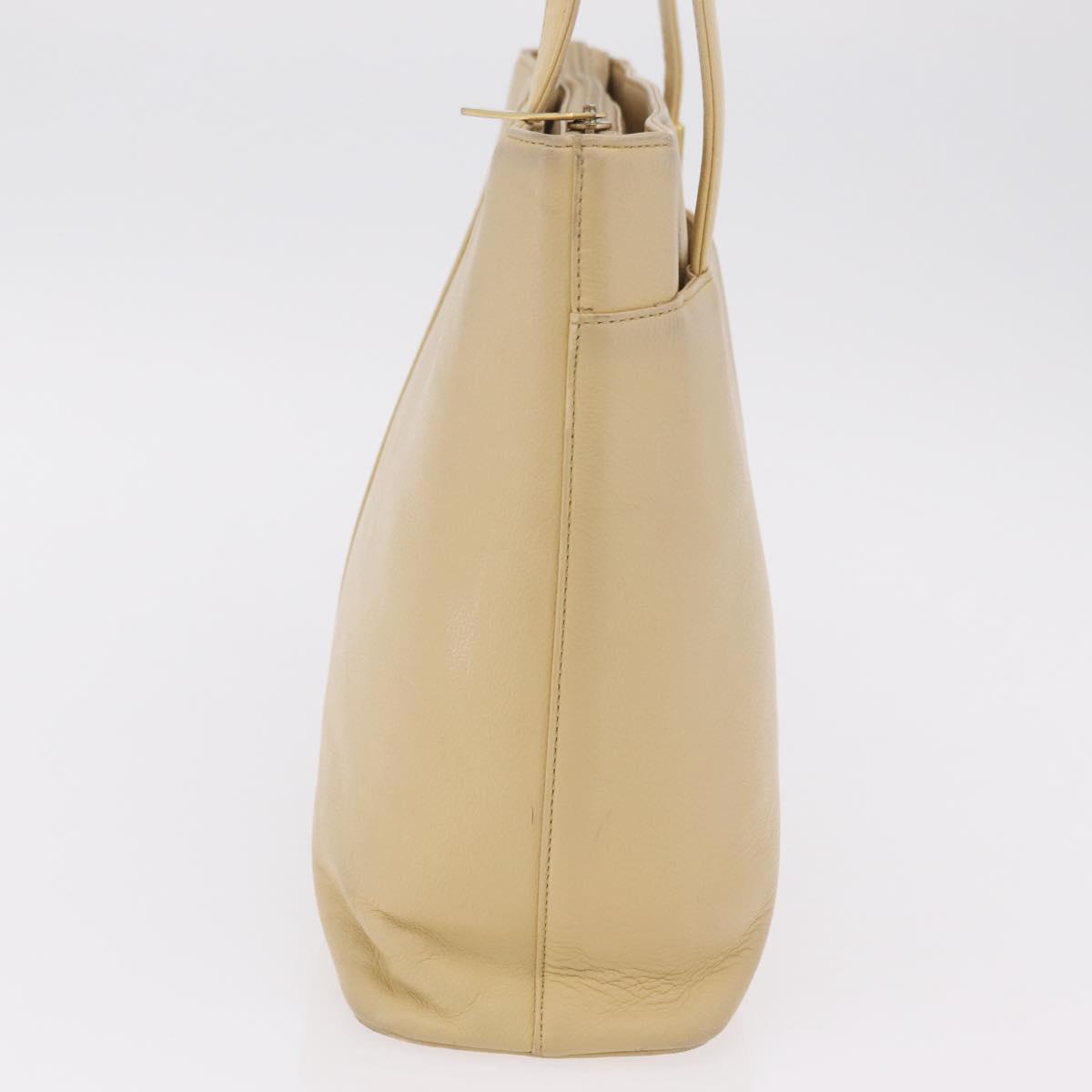 BURBERRY Tote Bag Leather Beige Gold Auth ka6651