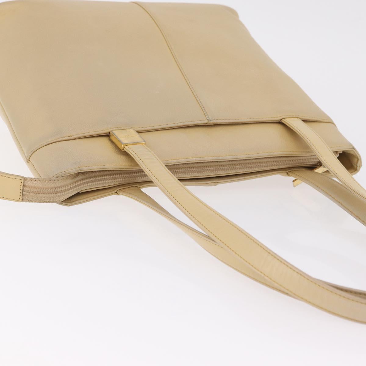 BURBERRY Tote Bag Leather Beige Gold Auth ka6651