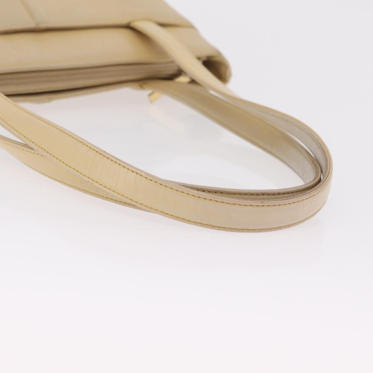 BURBERRY Tote Bag Leather Beige Gold Auth ka6651