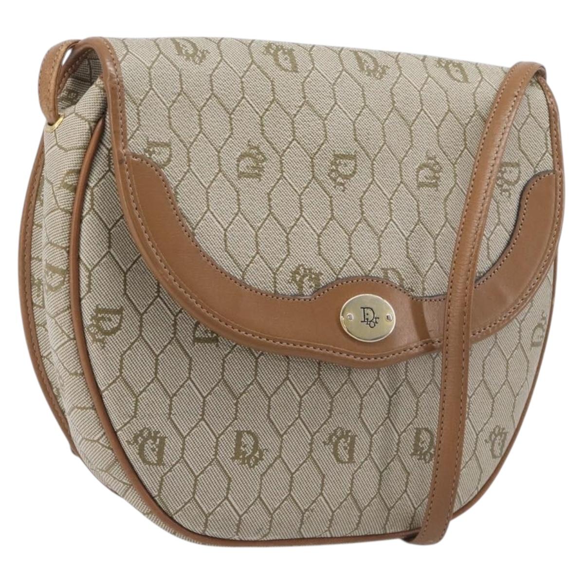 Christian Dior Honeycomb Canvas Shoulder Bag PVC Beige Gold Auth ka6652