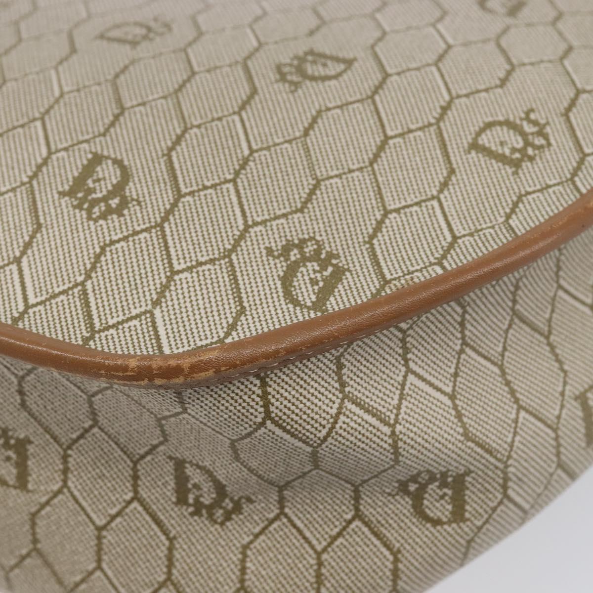 Christian Dior Honeycomb Canvas Shoulder Bag PVC Beige Gold Auth ka6652