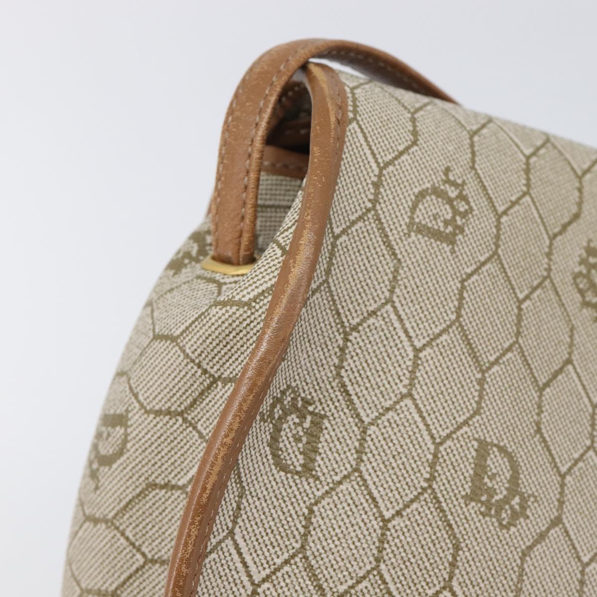 Christian Dior Honeycomb Canvas Shoulder Bag PVC Beige Gold Auth ka6652