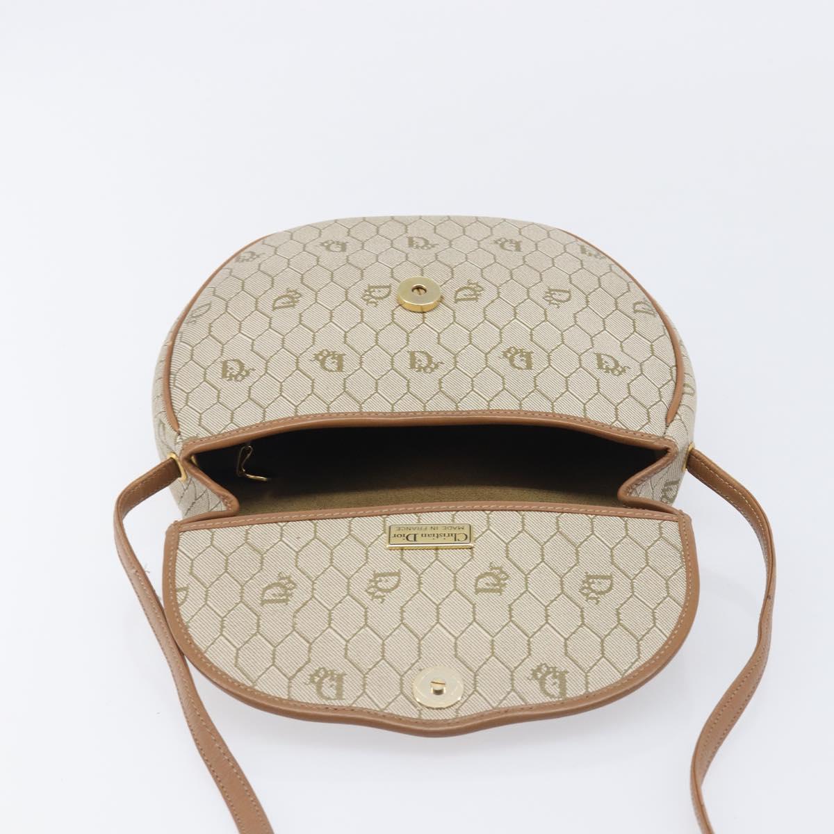 Christian Dior Honeycomb Canvas Shoulder Bag PVC Beige Gold Auth ka6652