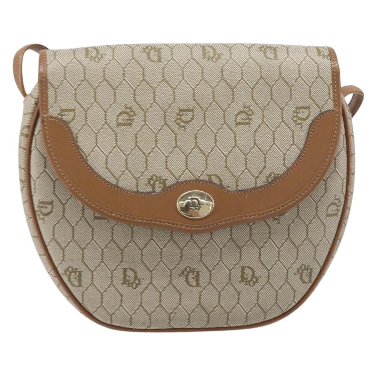 Christian Dior Honeycomb Canvas Shoulder Bag PVC Beige Gold Auth ka6652