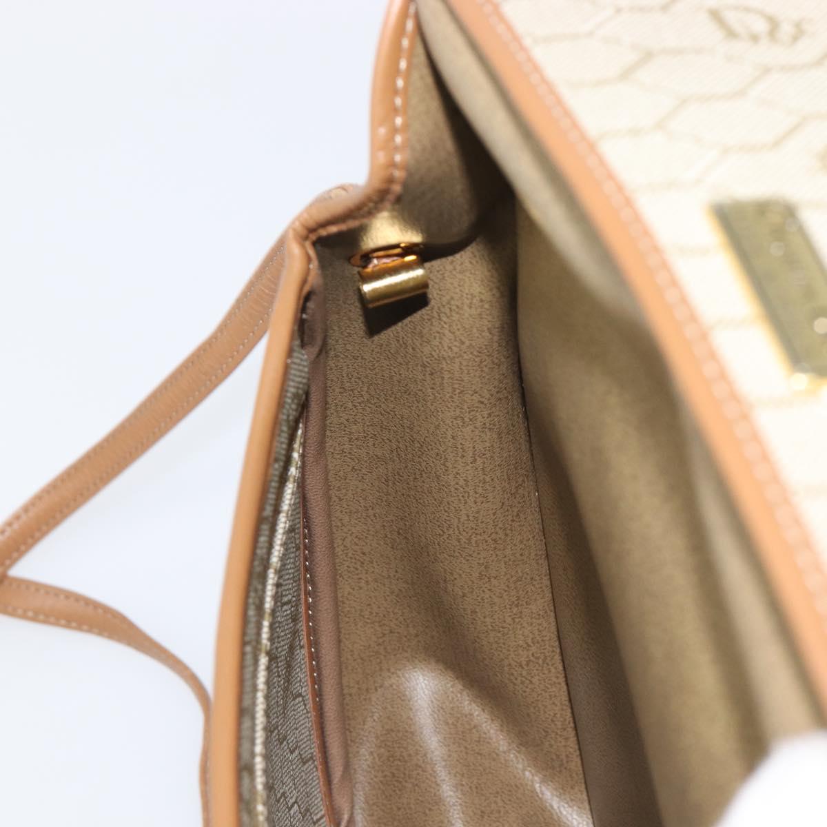 Christian Dior Honeycomb Canvas Shoulder Bag PVC Beige Gold Auth ka6652