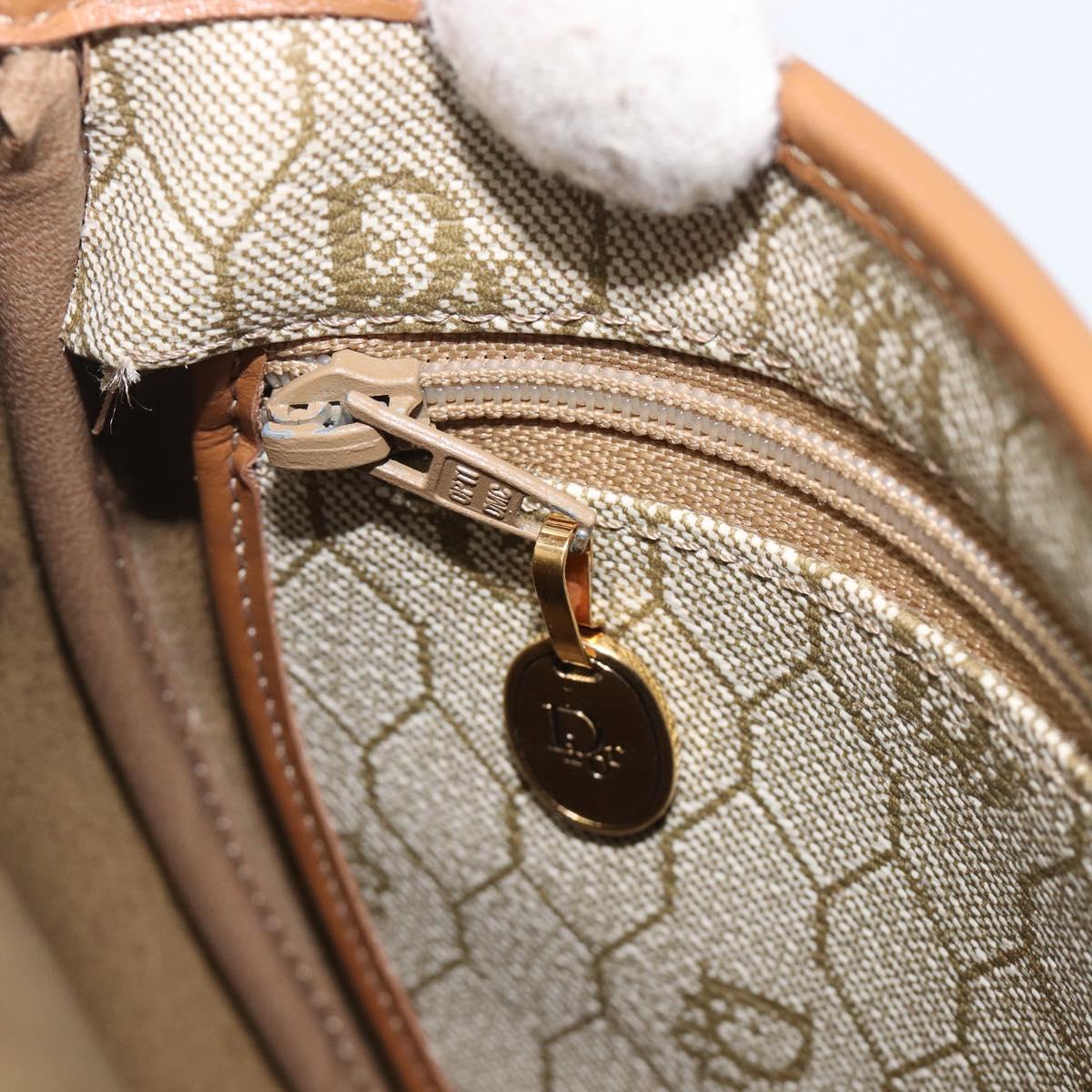 Christian Dior Honeycomb Canvas Shoulder Bag PVC Beige Gold Auth ka6652