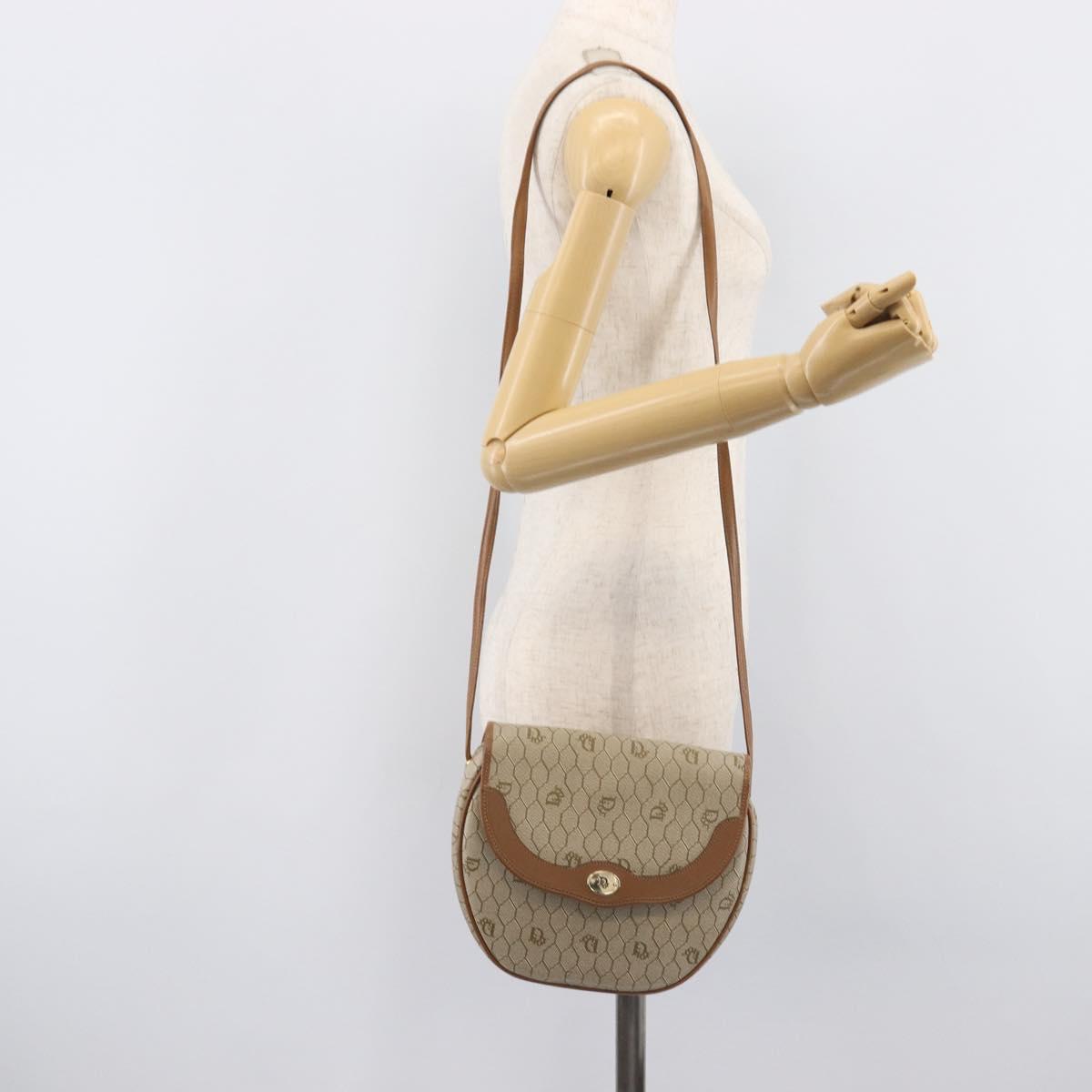 Christian Dior Honeycomb Canvas Shoulder Bag PVC Beige Gold Auth ka6652