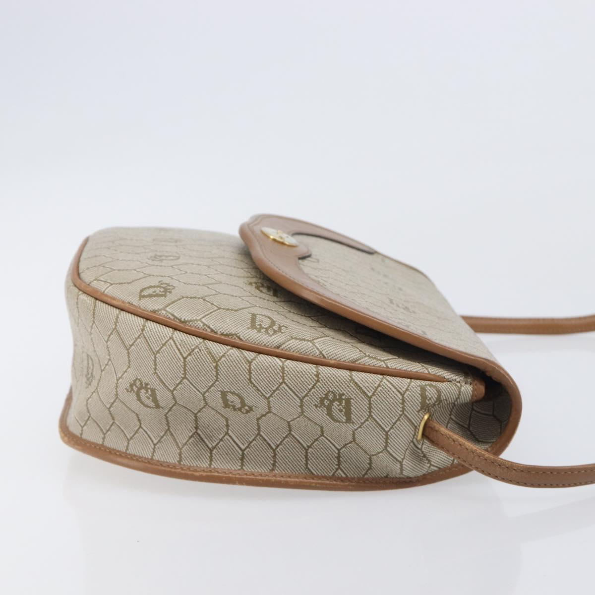 Christian Dior Honeycomb Canvas Shoulder Bag PVC Beige Gold Auth ka6652