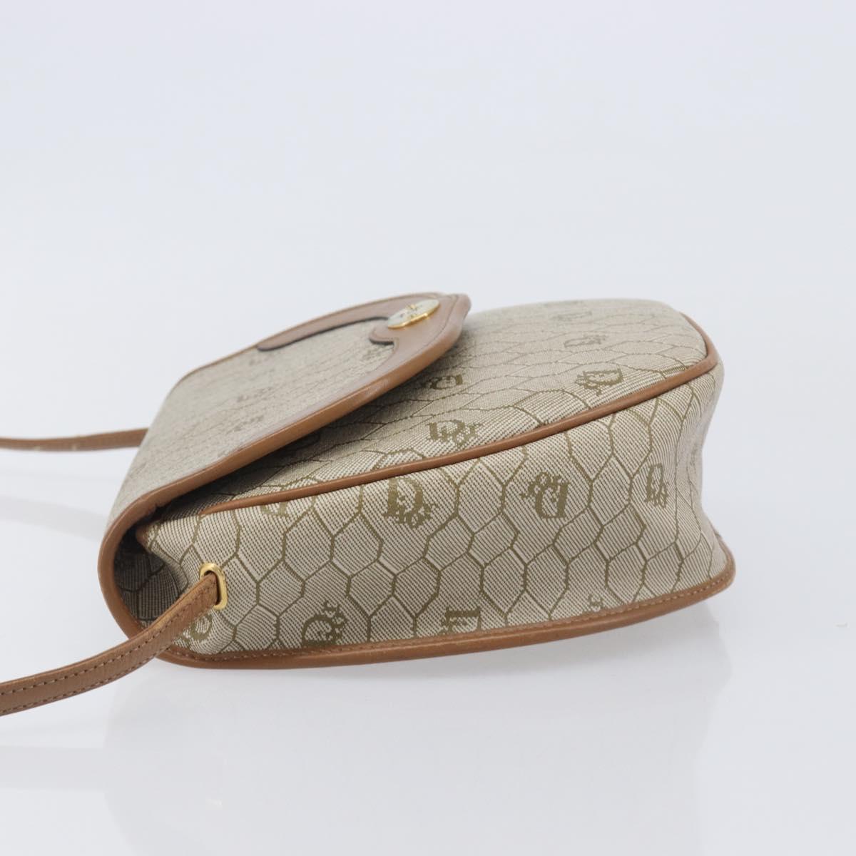 Christian Dior Honeycomb Canvas Shoulder Bag PVC Beige Gold Auth ka6652