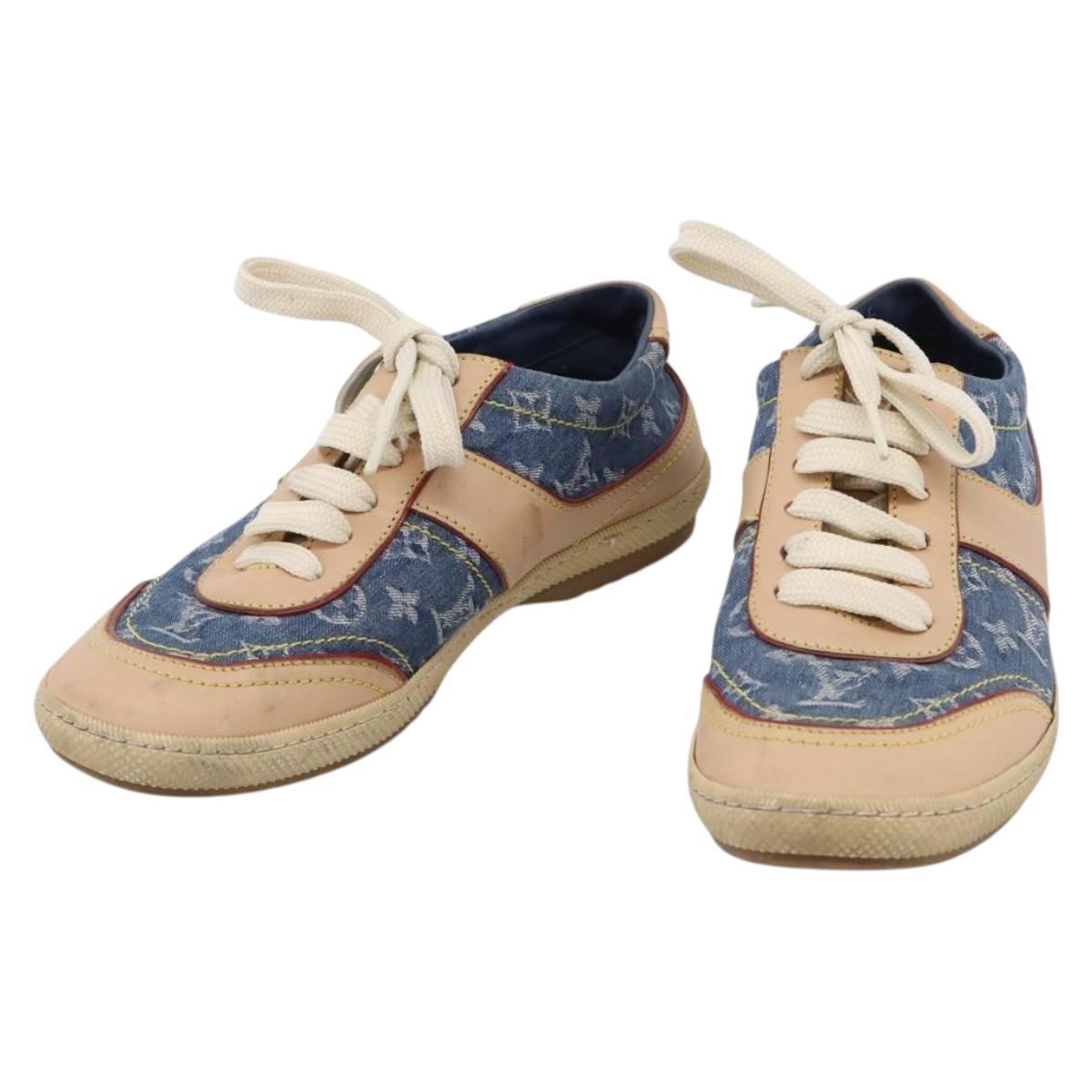 LOUIS VUITTON Monogram Denim Sneakers 34 1/2 Blue LV Auth ka6657