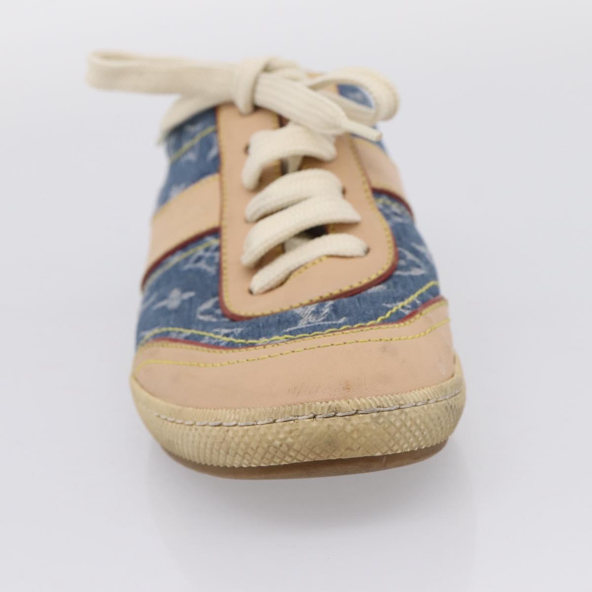 LOUIS VUITTON Monogram Denim Sneakers 34 1/2 Blue LV Auth ka6657
