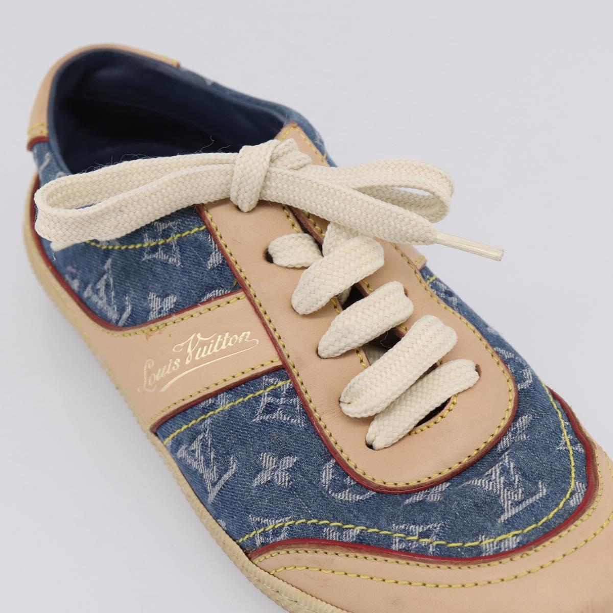 LOUIS VUITTON Monogram Denim Sneakers 34 1/2 Blue LV Auth ka6657