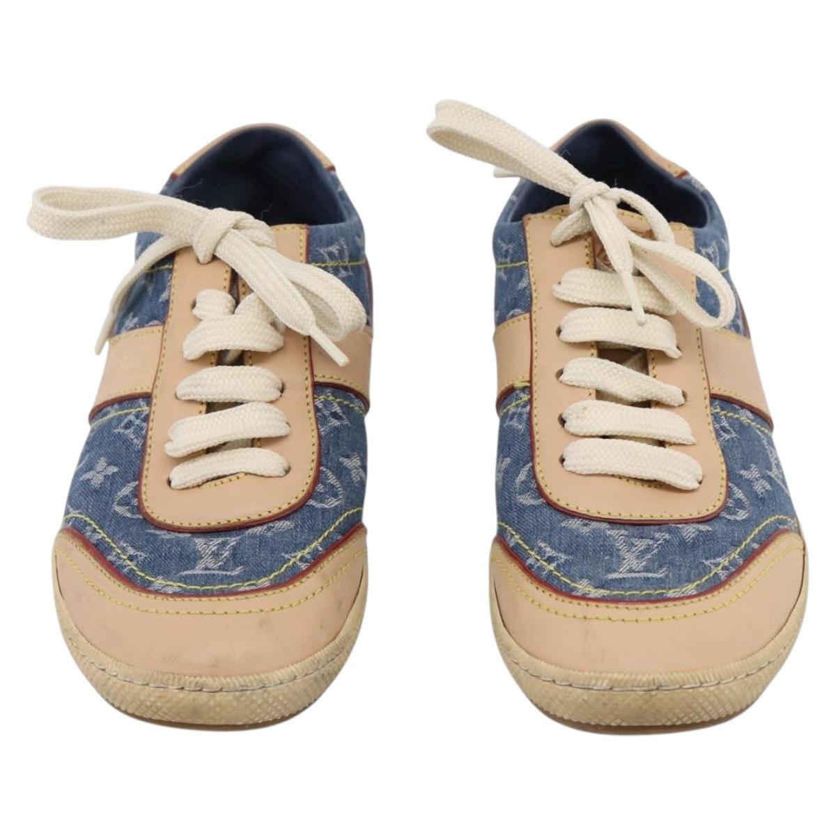 LOUIS VUITTON Monogram Denim Sneakers 34 1/2 Blue LV Auth ka6657