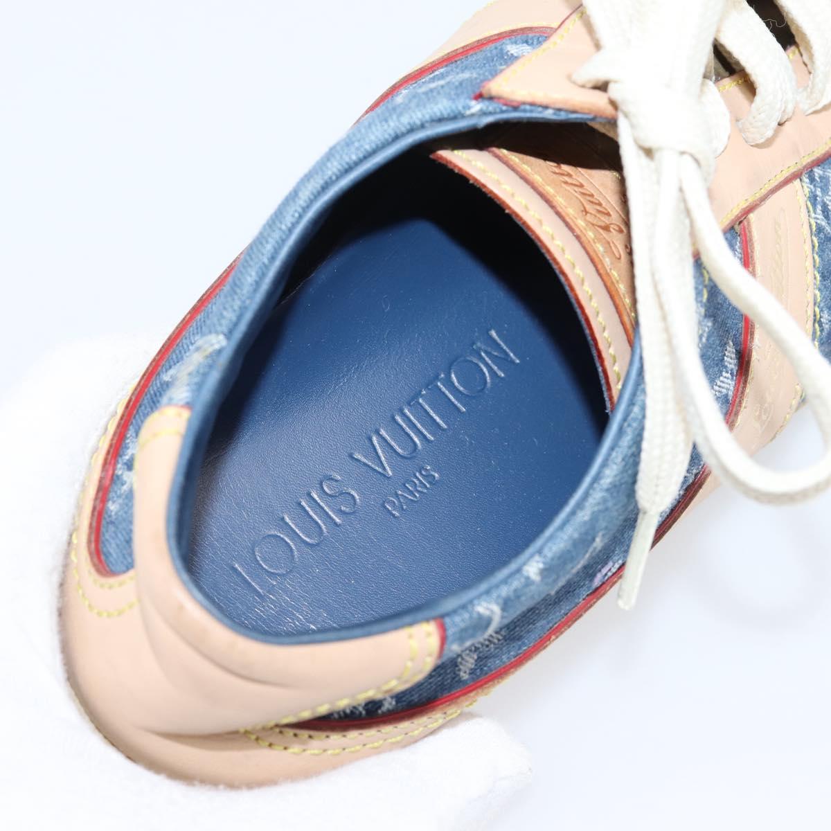 LOUIS VUITTON Monogram Denim Sneakers 34 1/2 Blue LV Auth ka6657
