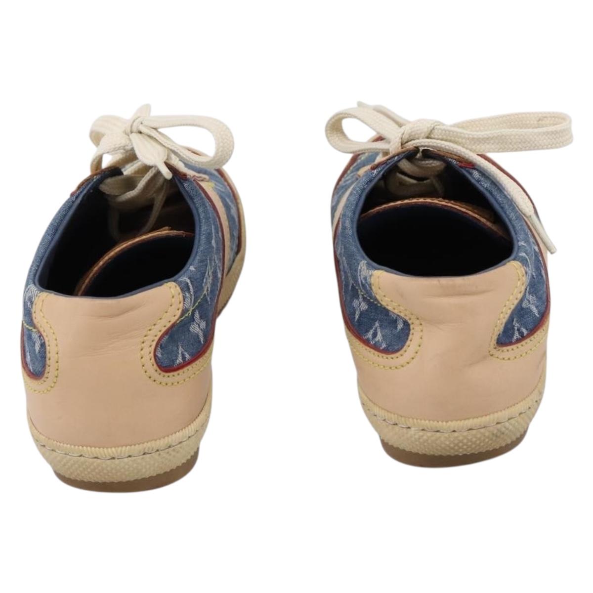 LOUIS VUITTON Monogram Denim Sneakers 34 1/2 Blue LV Auth ka6657