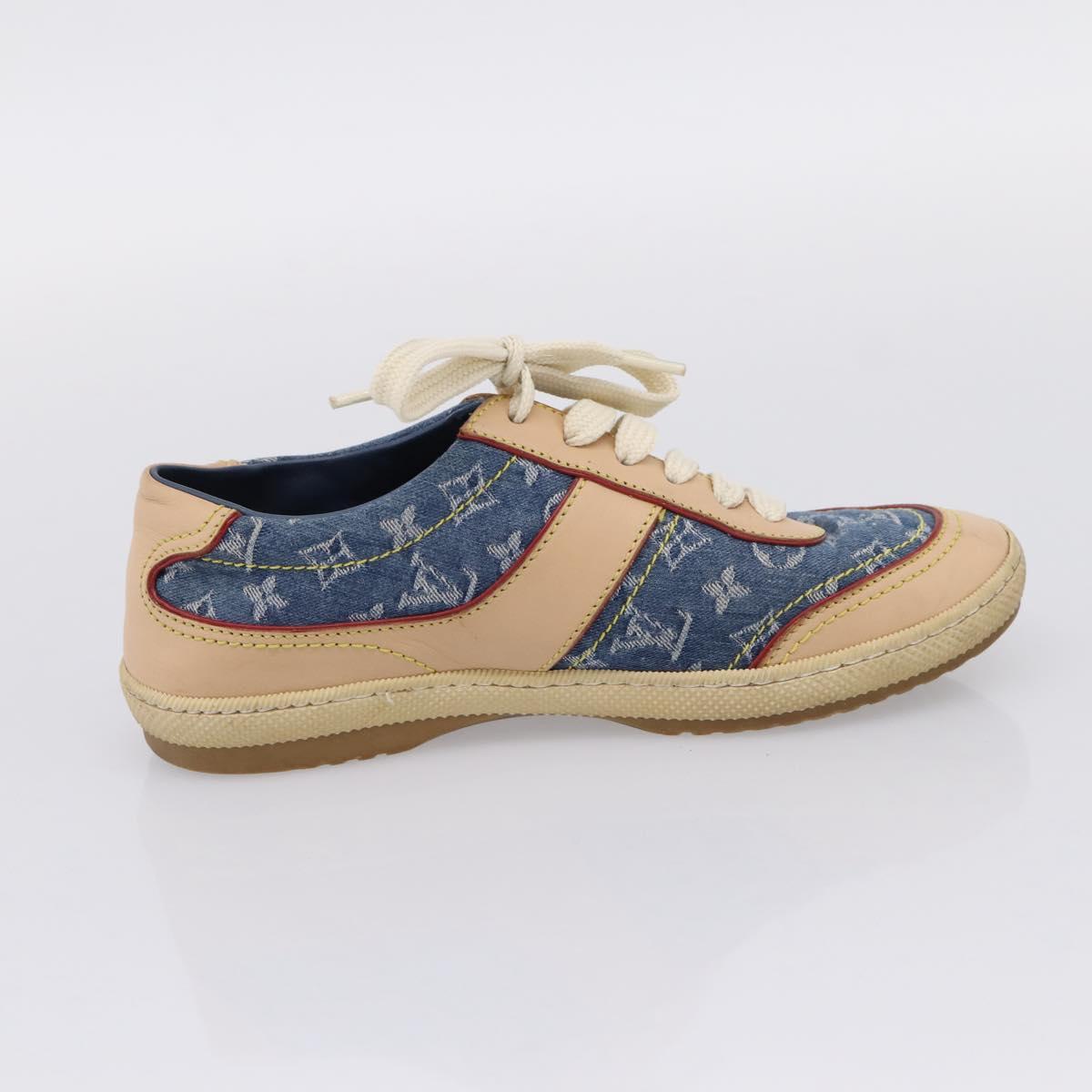 LOUIS VUITTON Monogram Denim Sneakers 34 1/2 Blue LV Auth ka6657