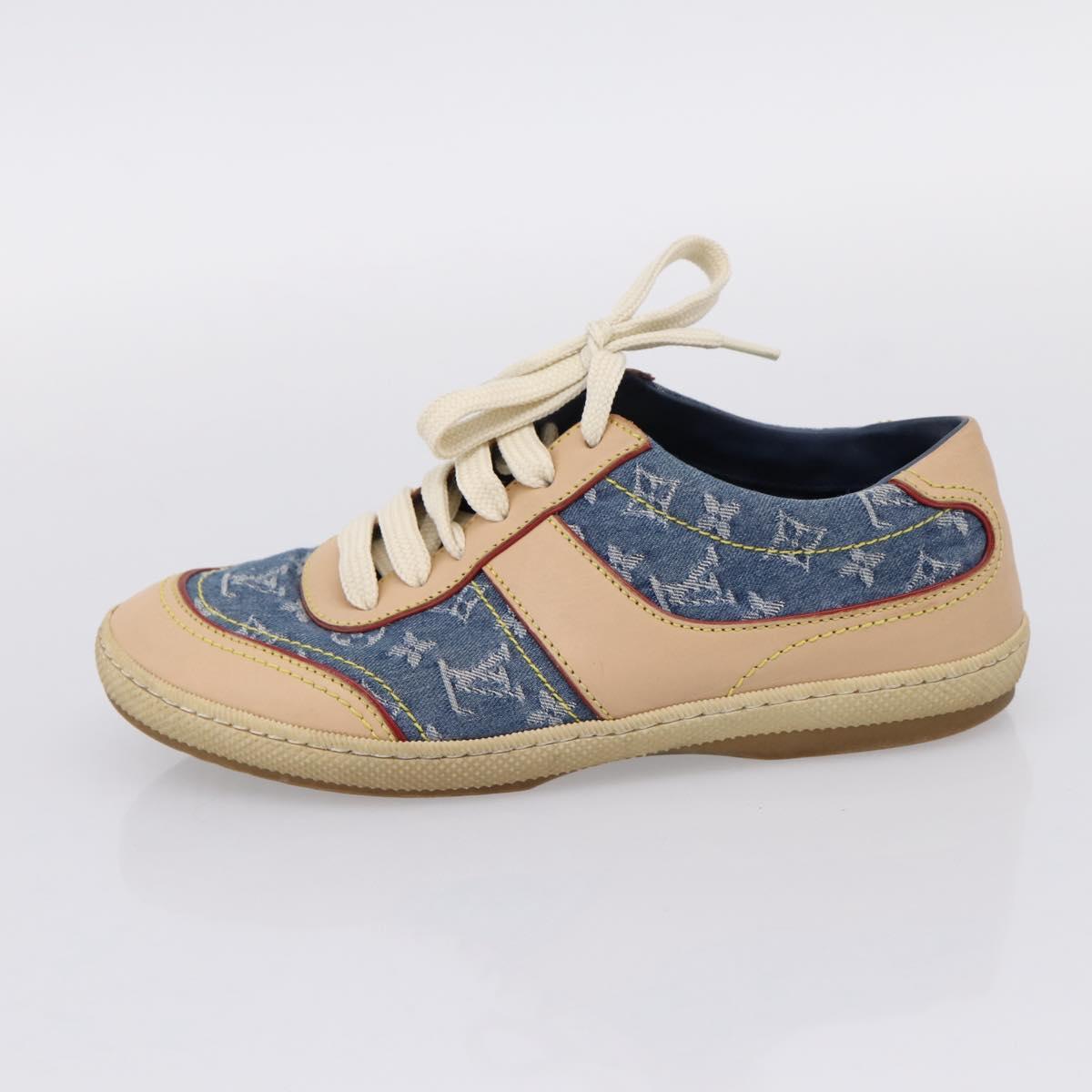LOUIS VUITTON Monogram Denim Sneakers 34 1/2 Blue LV Auth ka6657