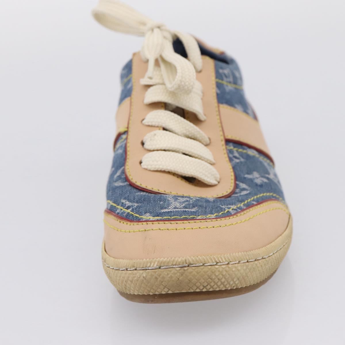 LOUIS VUITTON Monogram Denim Sneakers 34 1/2 Blue LV Auth ka6657