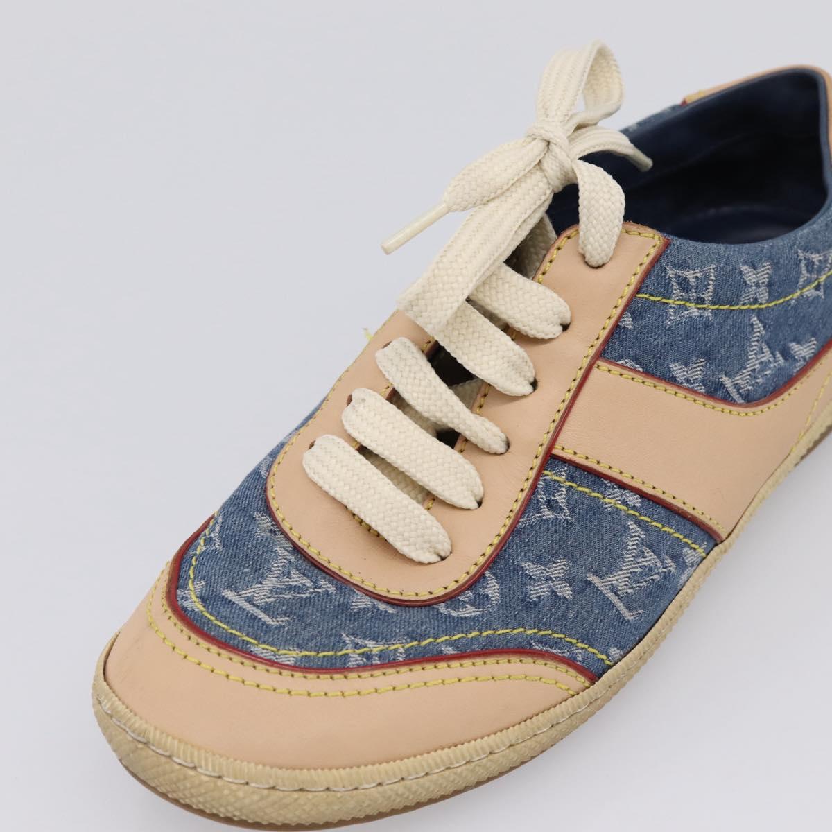 LOUIS VUITTON Monogram Denim Sneakers 34 1/2 Blue LV Auth ka6657