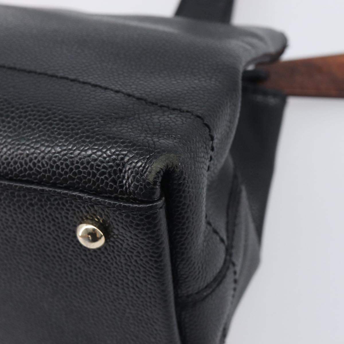 CHANEL COCO Mark Tote Bag Caviar Skin Black Gold Tone CC Auth ka6665