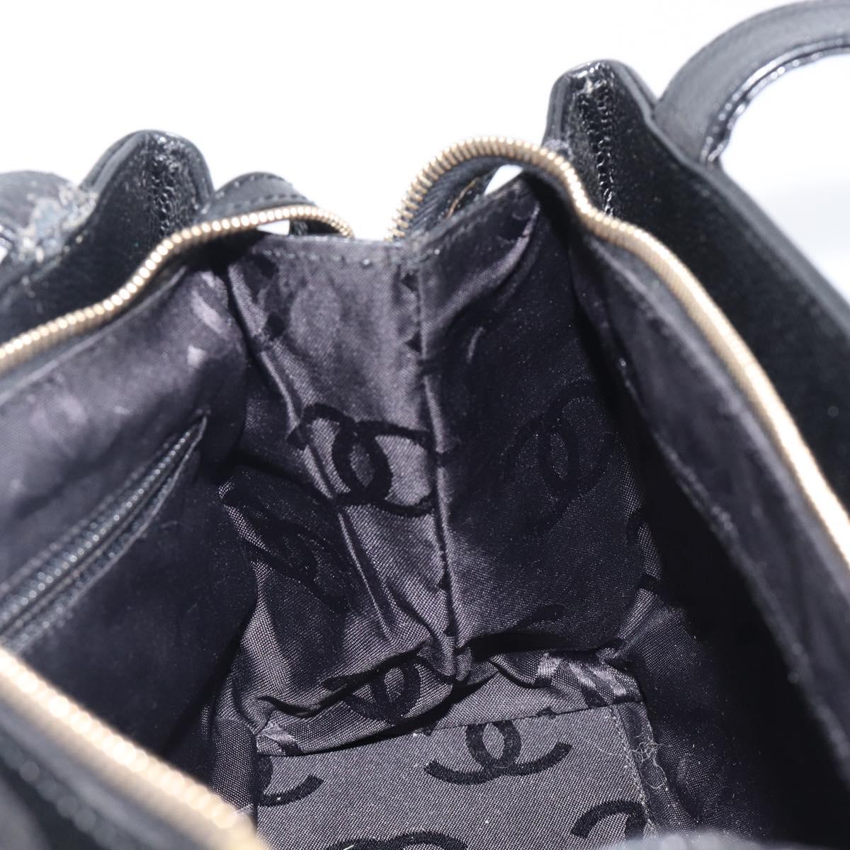 CHANEL COCO Mark Tote Bag Caviar Skin Black Gold Tone CC Auth ka6665