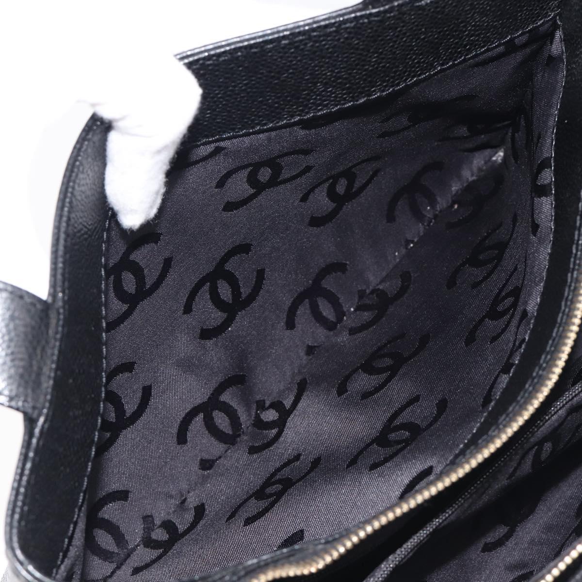 CHANEL COCO Mark Tote Bag Caviar Skin Black Gold Tone CC Auth ka6665
