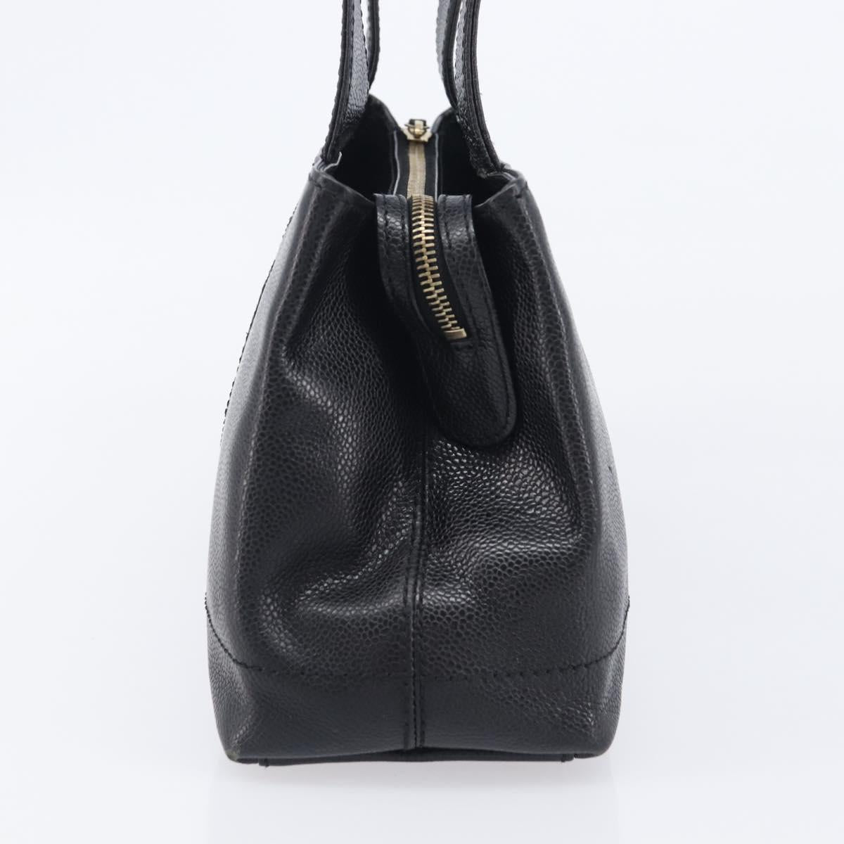 CHANEL COCO Mark Tote Bag Caviar Skin Black Gold Tone CC Auth ka6665