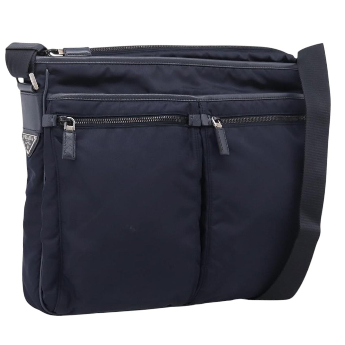 PRADA Shoulder Bag Nylon Navy Silver Auth ka6668A