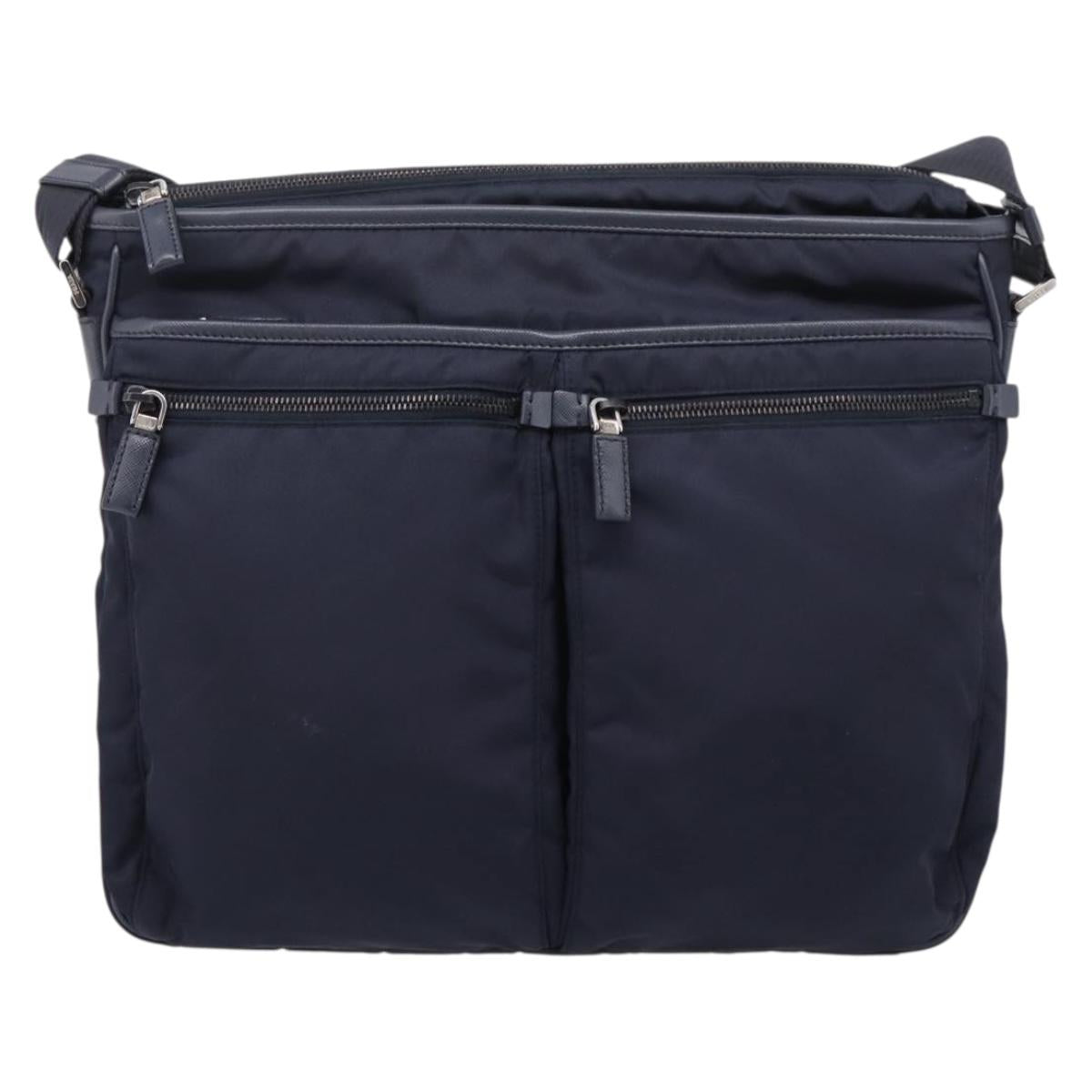 PRADA Shoulder Bag Nylon Navy Silver Auth ka6668A