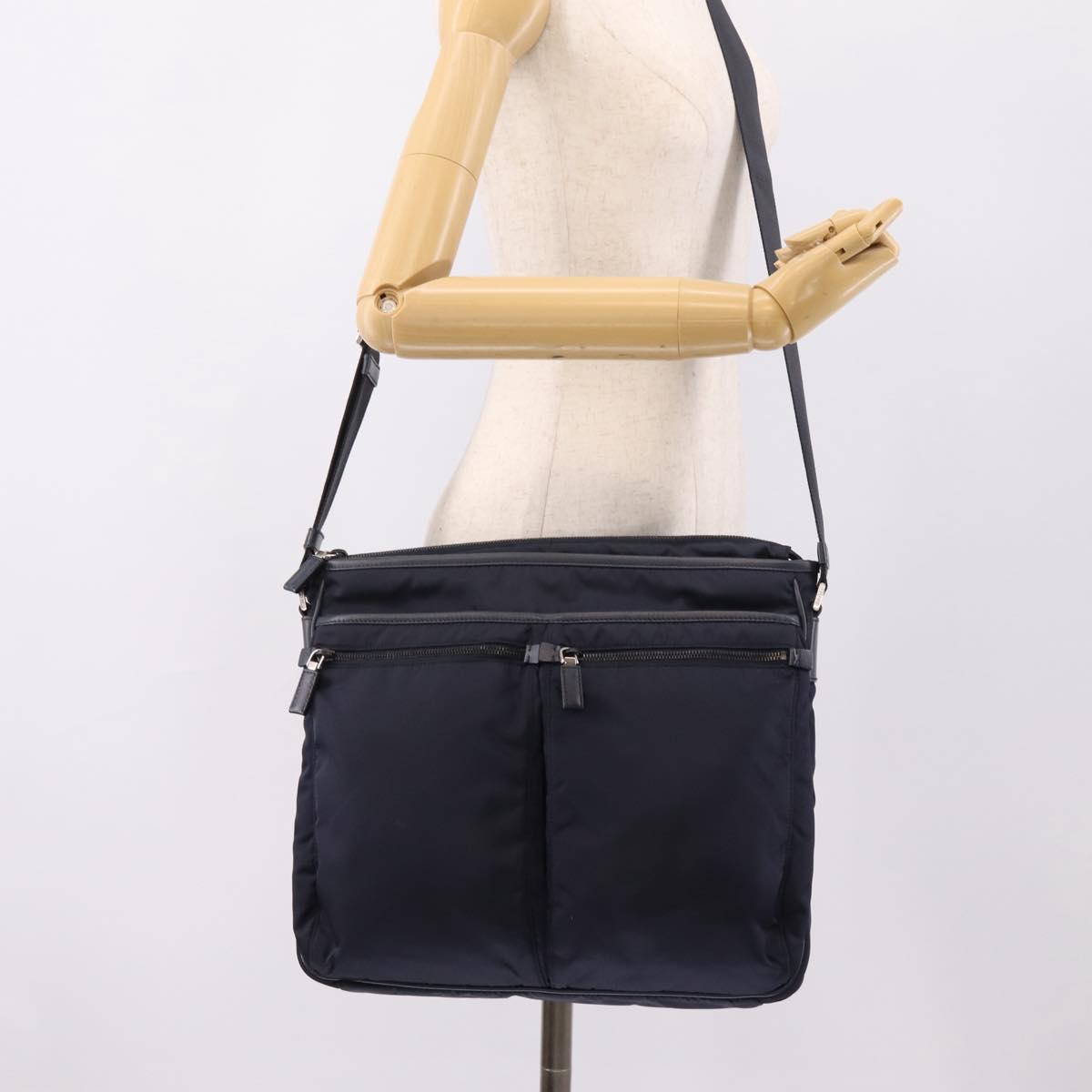 PRADA Shoulder Bag Nylon Navy Silver Auth ka6668A