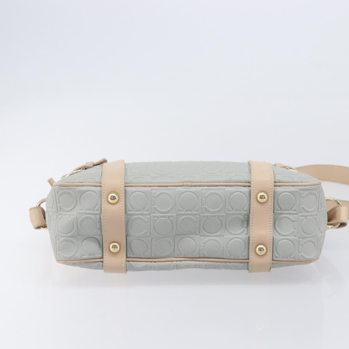 Salvatore Ferragamo Gancini Shoulder Bag PVC Leather Light Blue Gold Auth ka6670