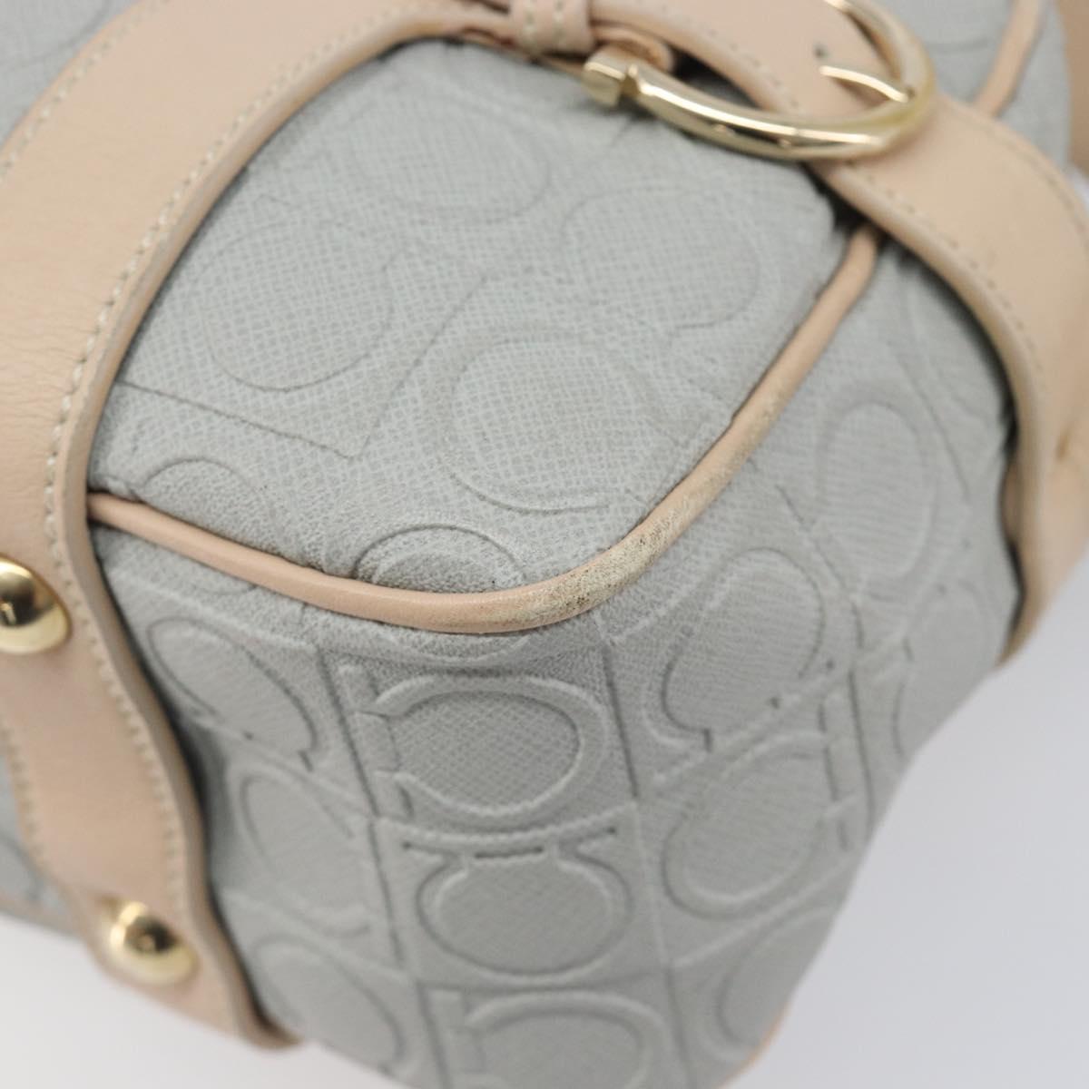 Salvatore Ferragamo Gancini Shoulder Bag PVC Leather Light Blue Gold Auth ka6670
