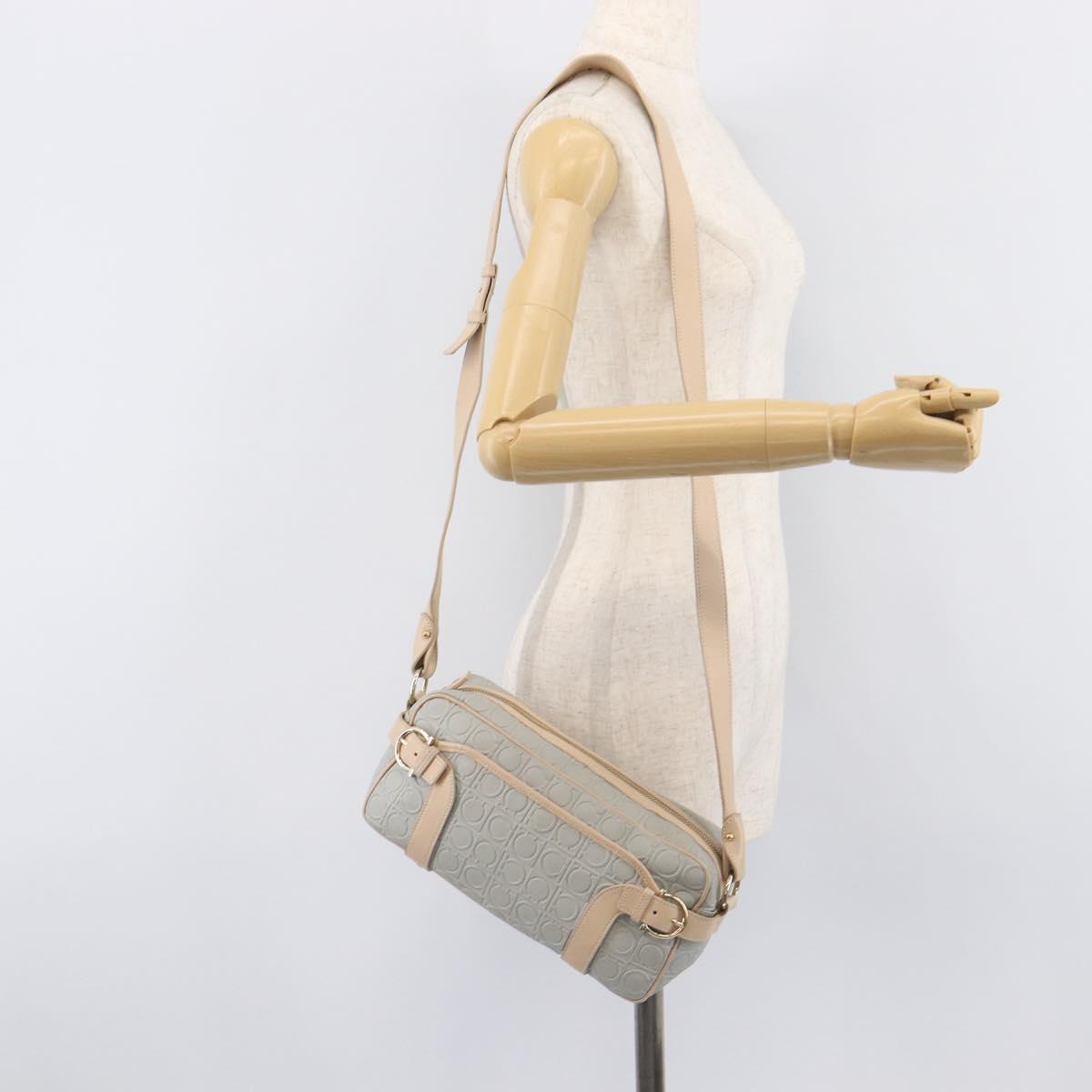 Salvatore Ferragamo Gancini Shoulder Bag PVC Leather Light Blue Gold Auth ka6670