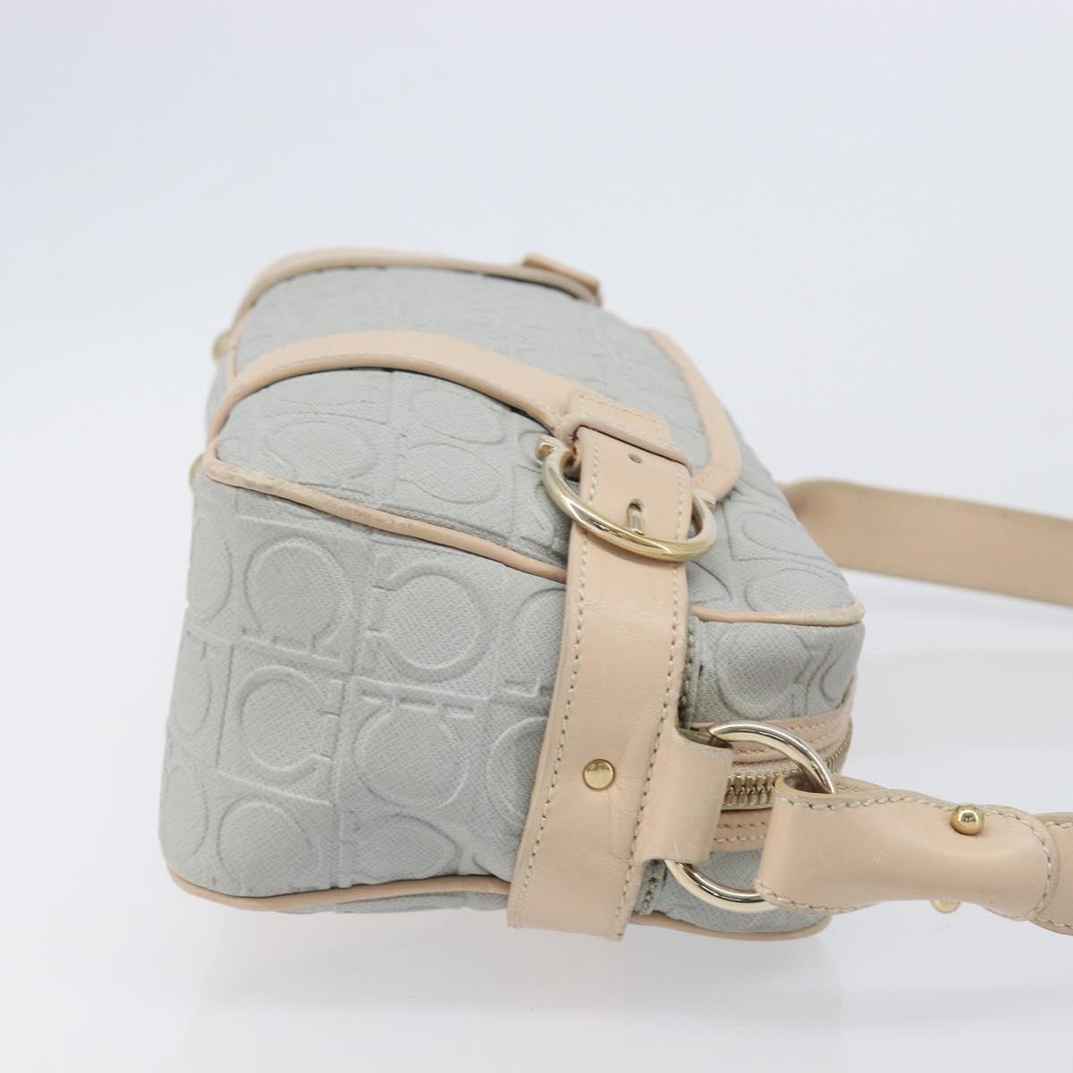 Salvatore Ferragamo Gancini Shoulder Bag PVC Leather Light Blue Gold Auth ka6670