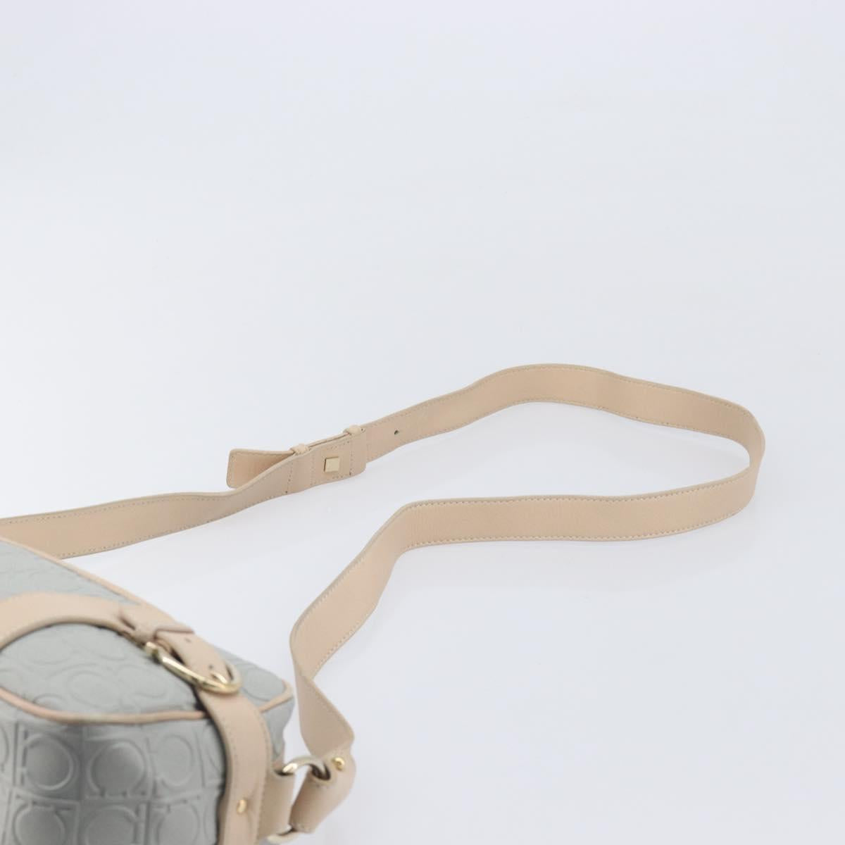 Salvatore Ferragamo Gancini Shoulder Bag PVC Leather Light Blue Gold Auth ka6670