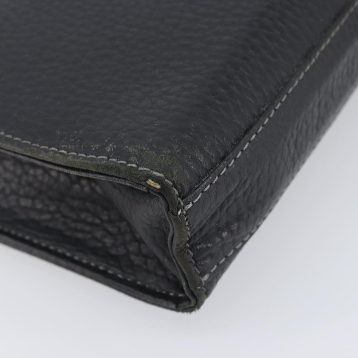 Burberrys Clutch Bag Leather Black Silver Auth ka6672