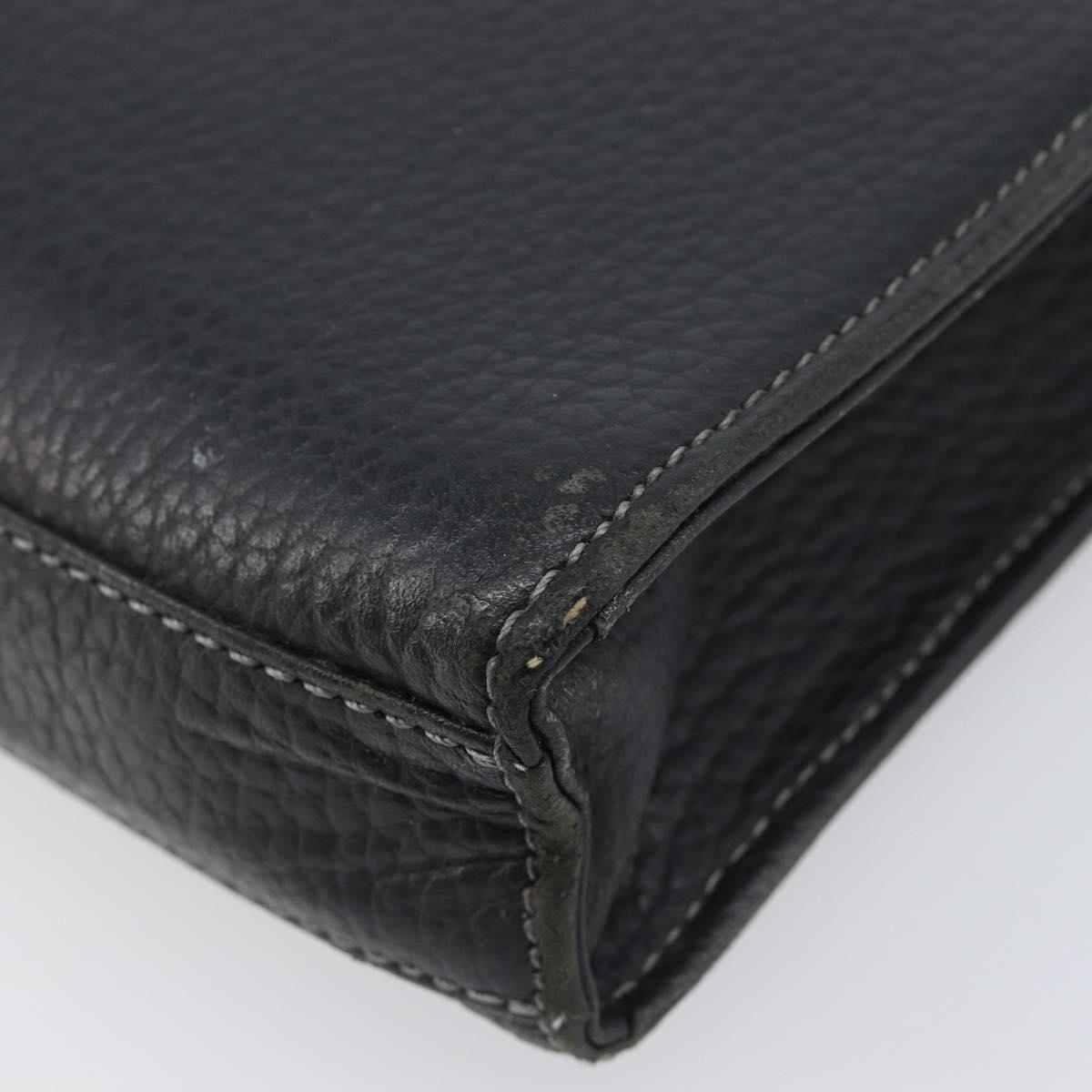 Burberrys Clutch Bag Leather Black Silver Auth ka6672