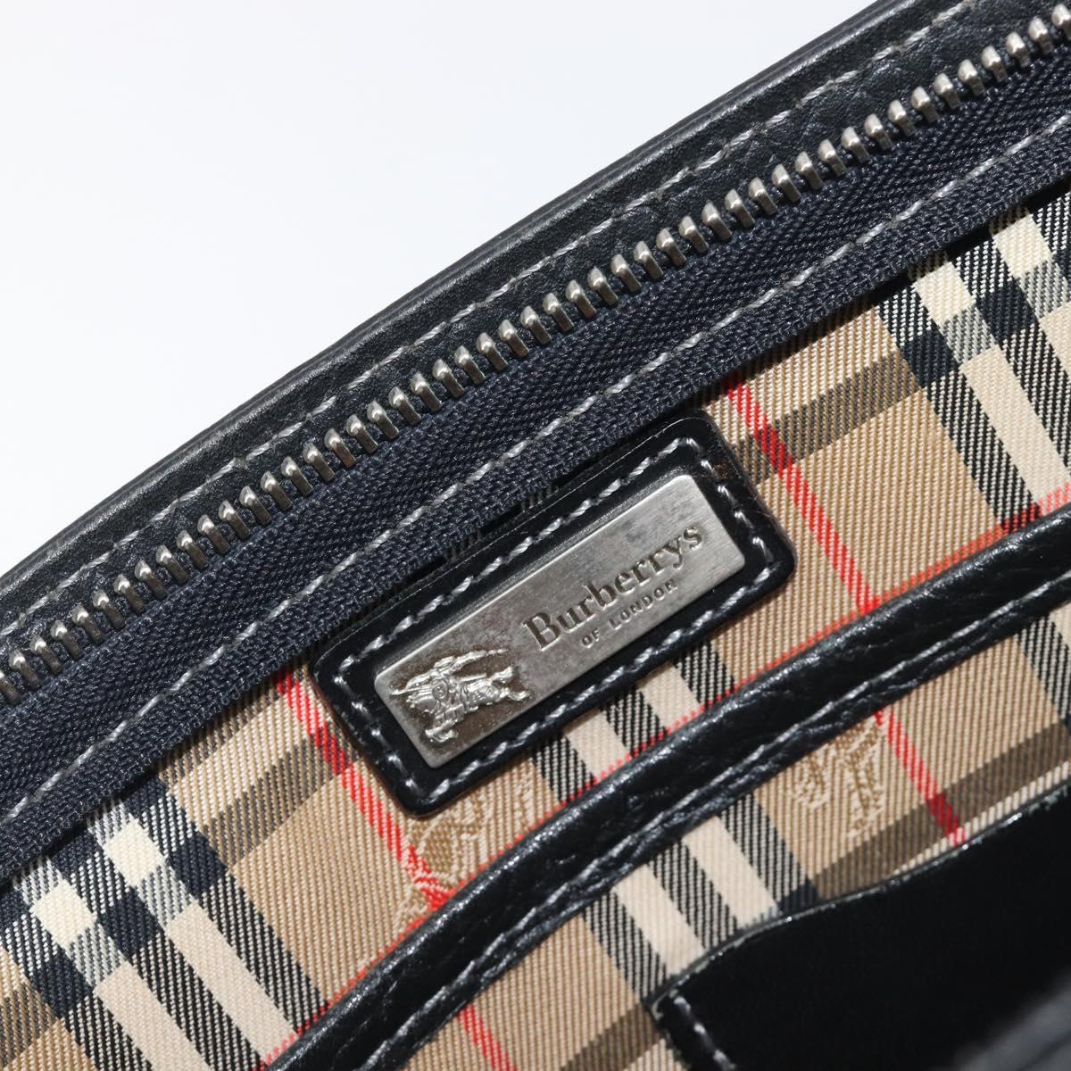 Burberrys Clutch Bag Leather Black Silver Auth ka6672
