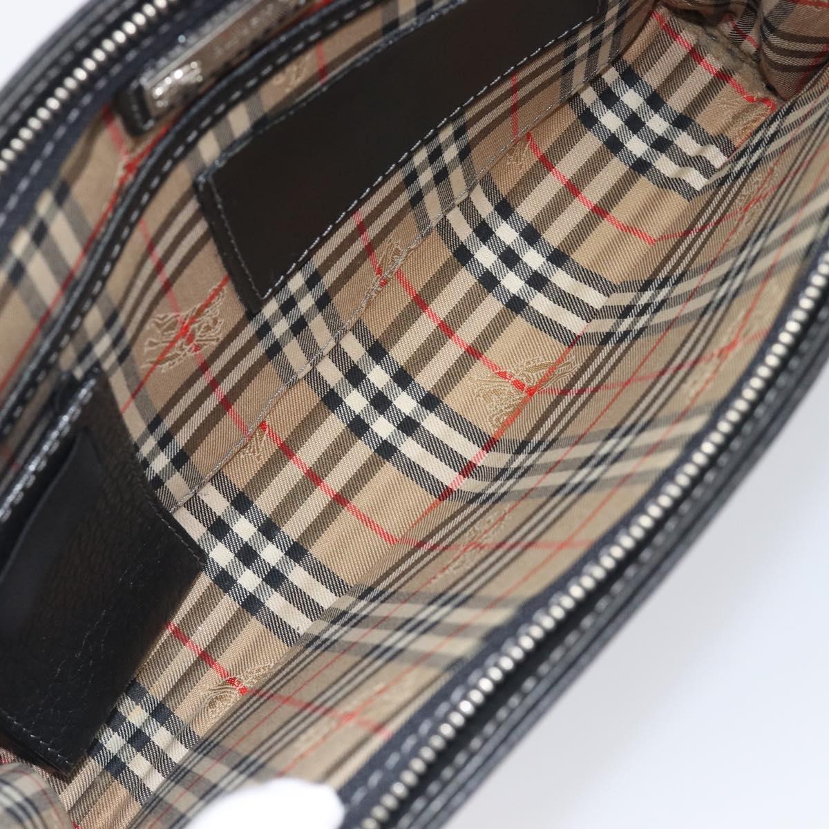 Burberrys Clutch Bag Leather Black Silver Auth ka6672