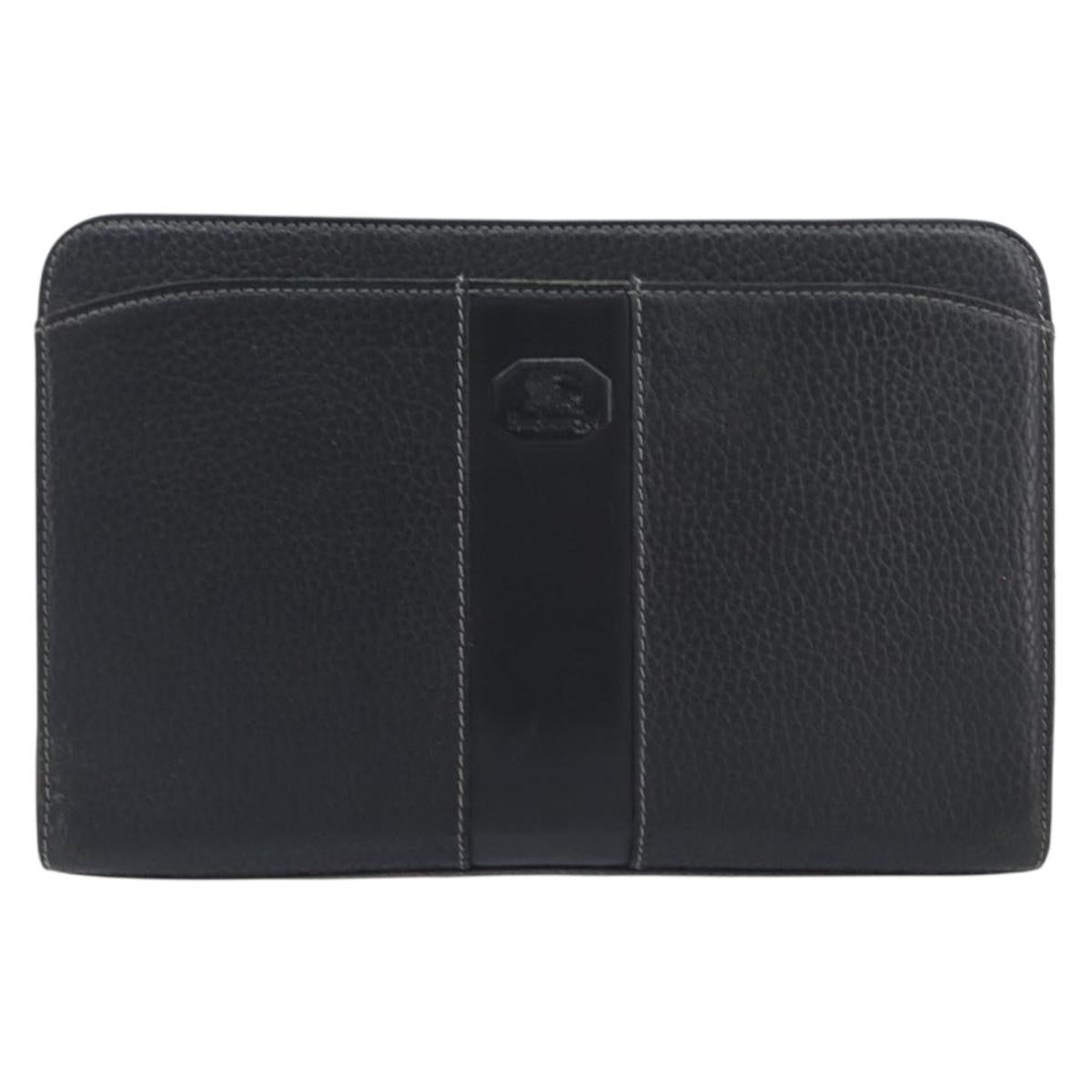 Burberrys Clutch Bag Leather Black Silver Auth ka6672