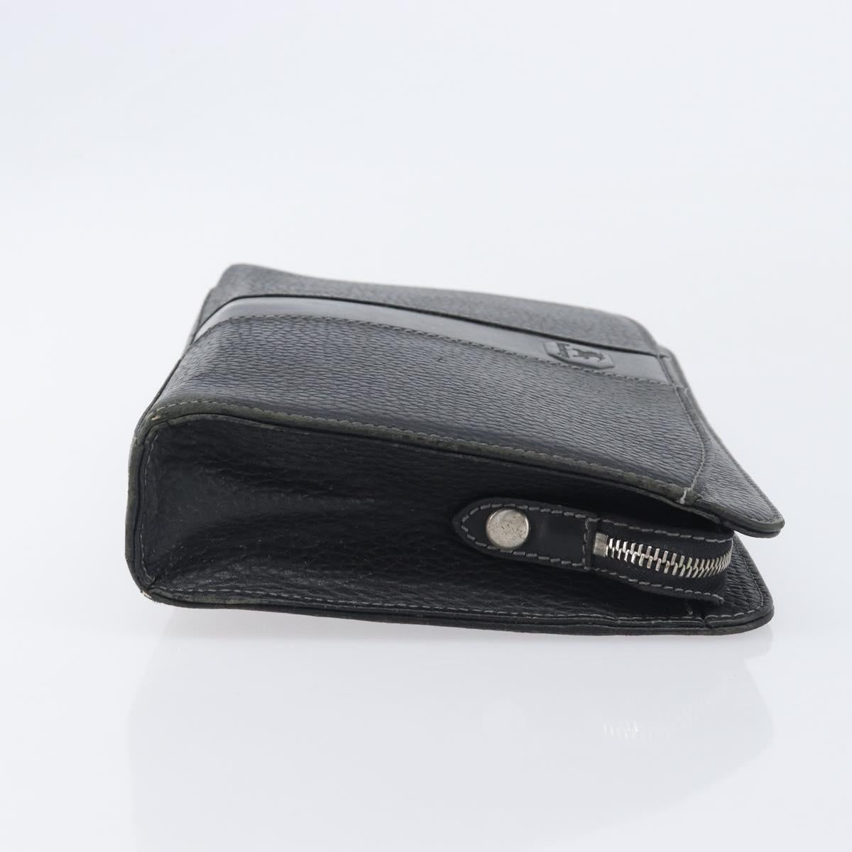 Burberrys Clutch Bag Leather Black Silver Auth ka6672